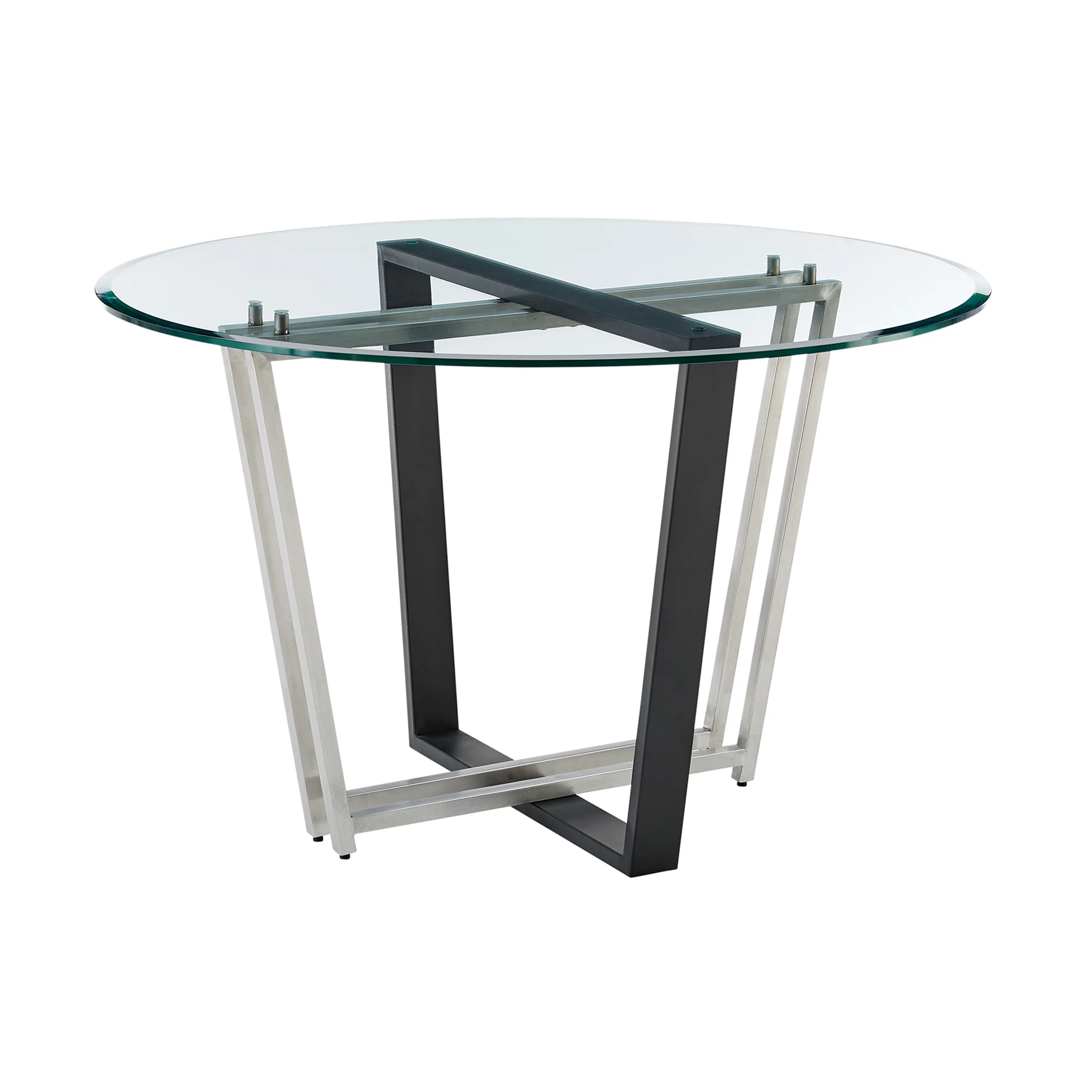 Devi Anastasia 5 Piece Round Glass Dining Table Set with Matte Black Iron and Anchor Gray Fabric By Armen Living - Image 25
