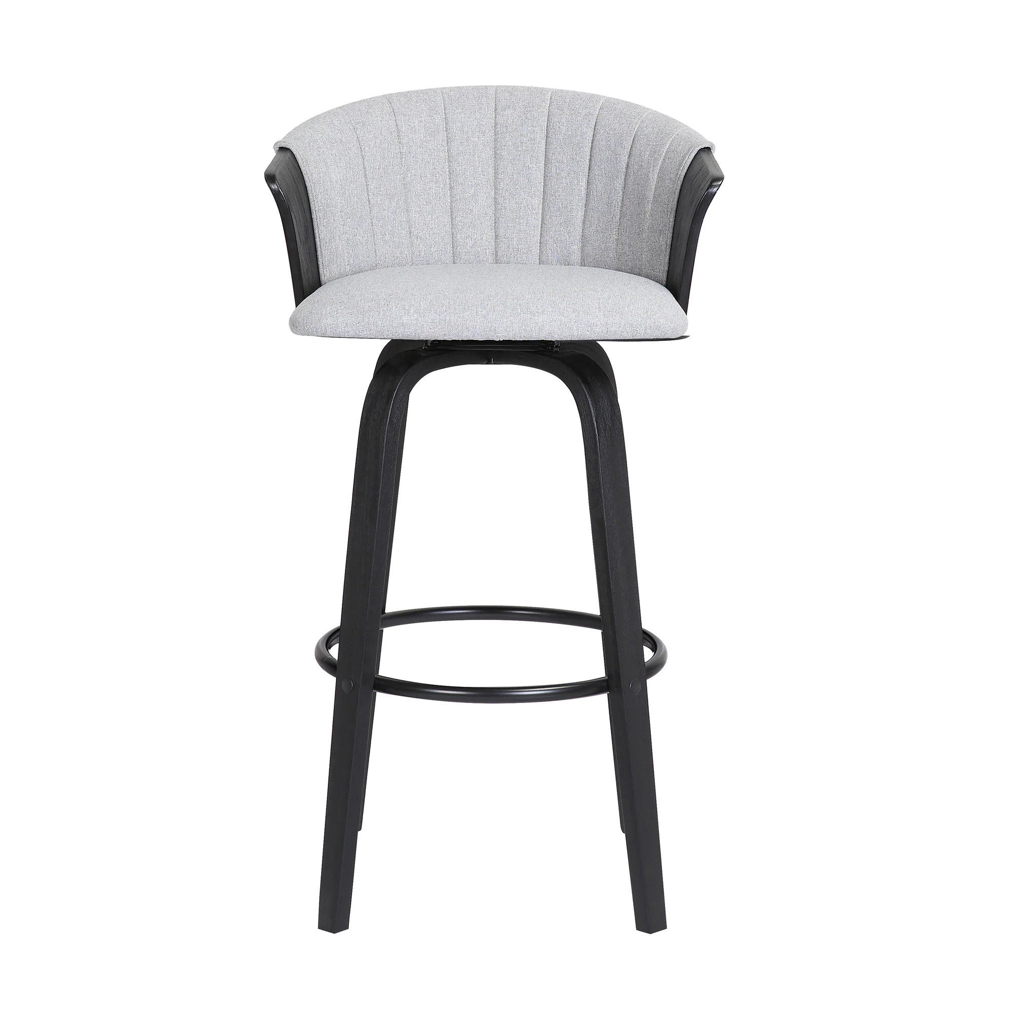 Diana 26" Swivel Black Wood Counter Stool in Light Grey Fabric By Armen Living - Image 3