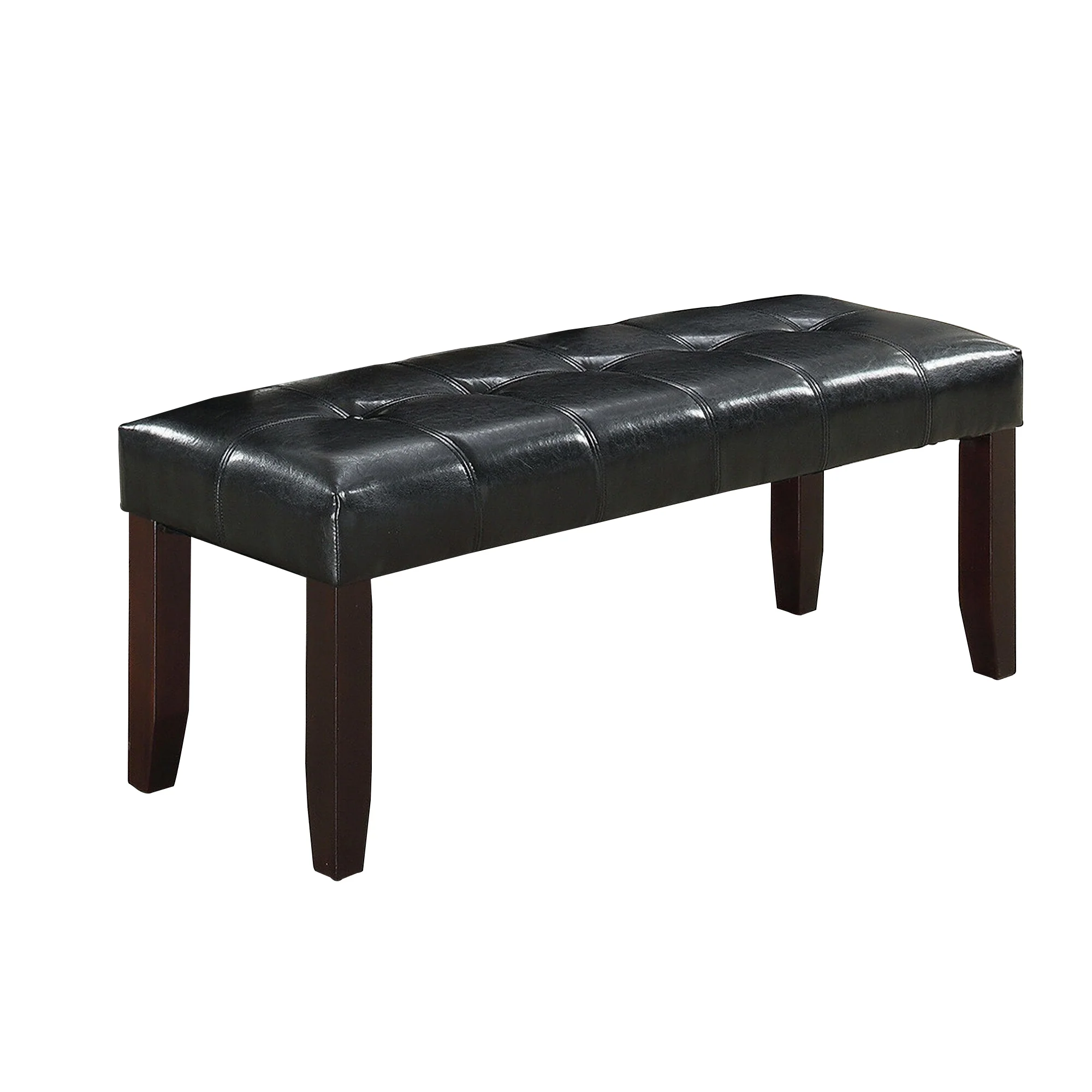 Dining Bench with Faux Leather Upholstery and Chamfered Feet, Black By Benzara