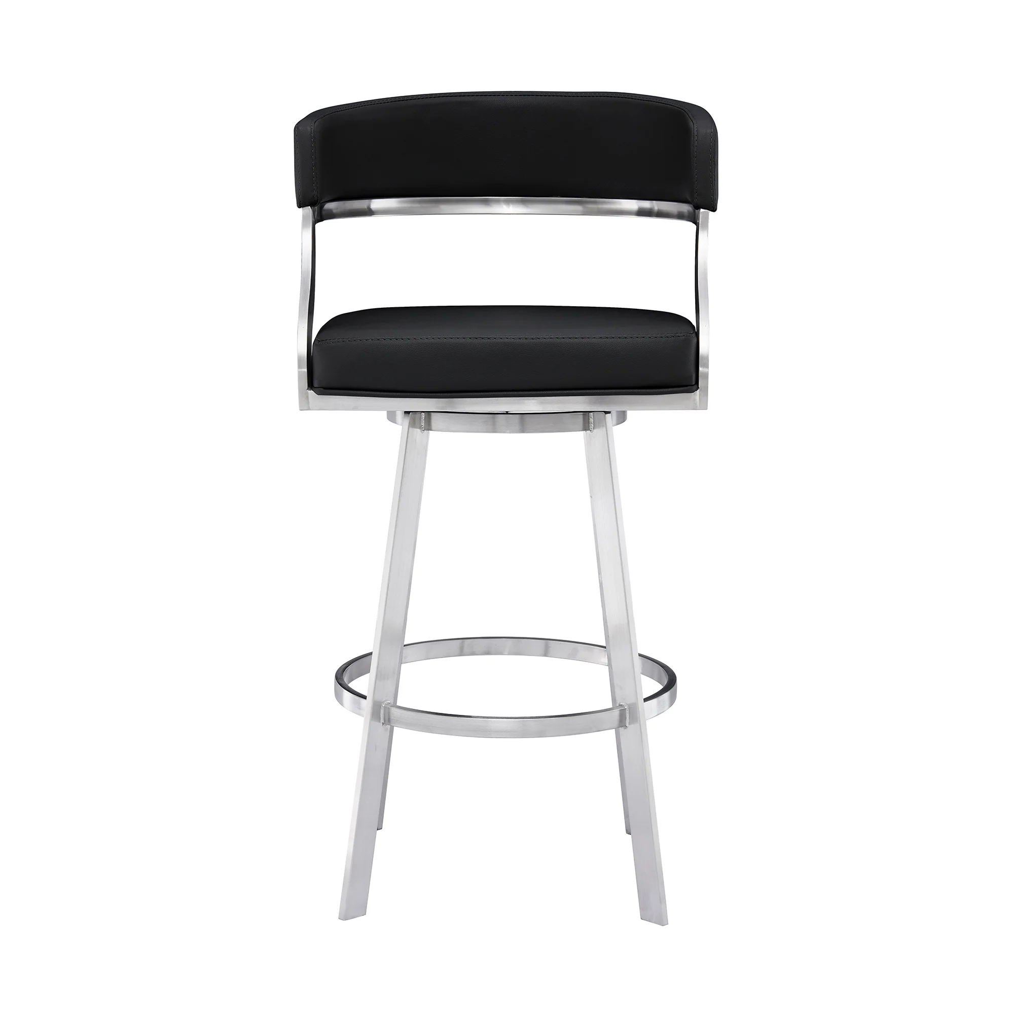 Dione 26" Counter Height Swivel Black Faux Leather and Brushed Stainless Steel Bar Stool By Armen Living - Image 3