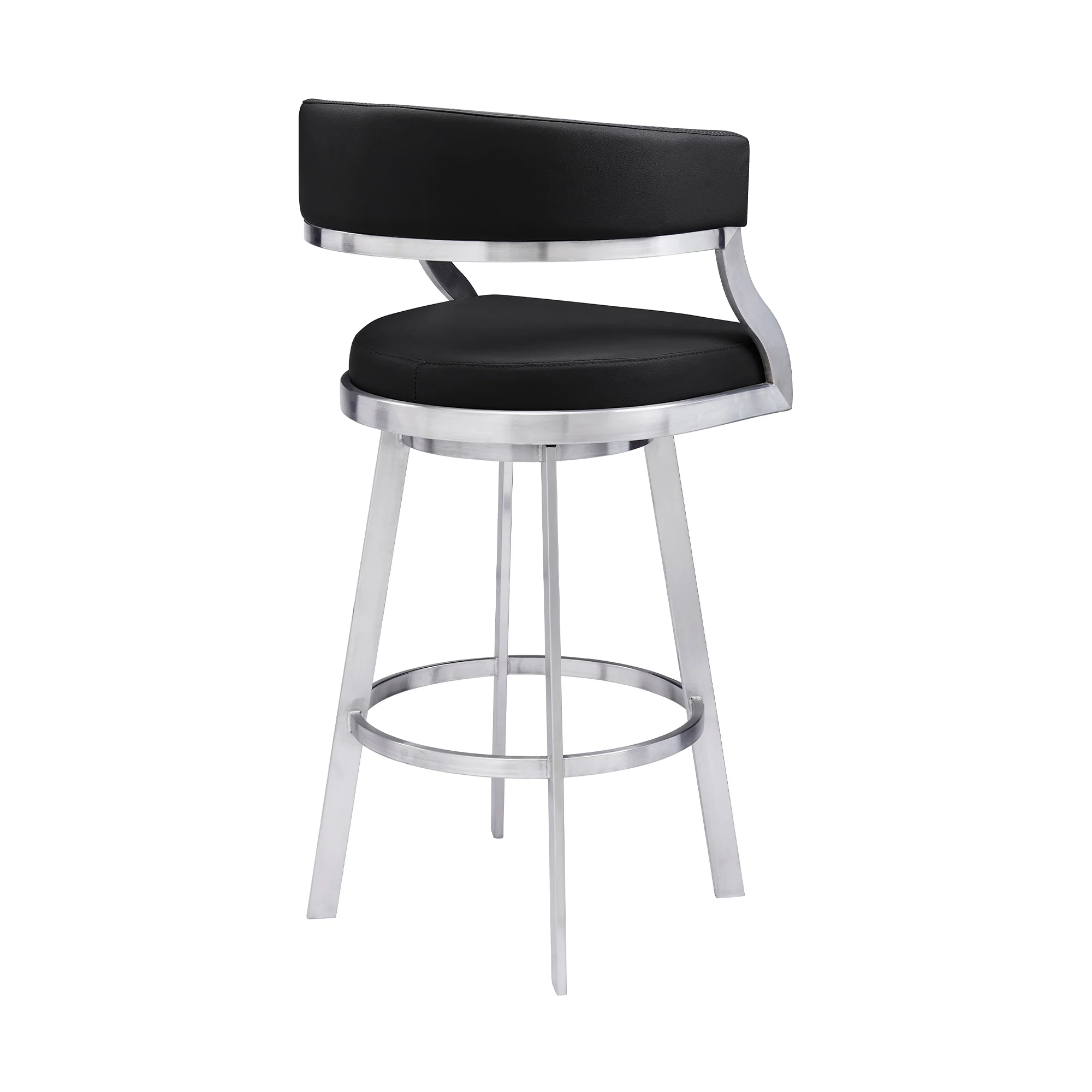 Dione 26" Counter Height Swivel Black Faux Leather and Brushed Stainless Steel Bar Stool By Armen Living - Image 4