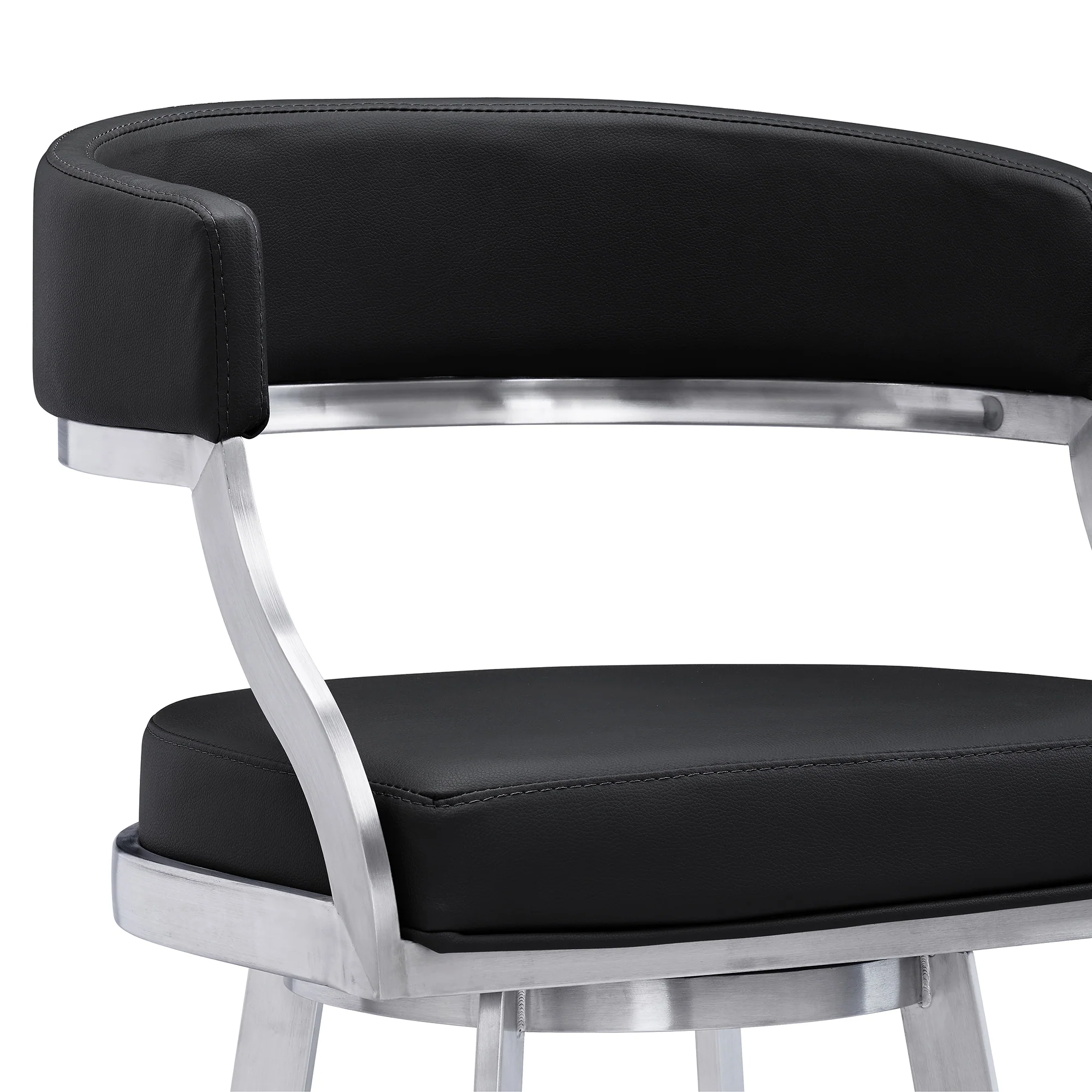 Dione 26" Counter Height Swivel Black Faux Leather and Brushed Stainless Steel Bar Stool By Armen Living - Image 5