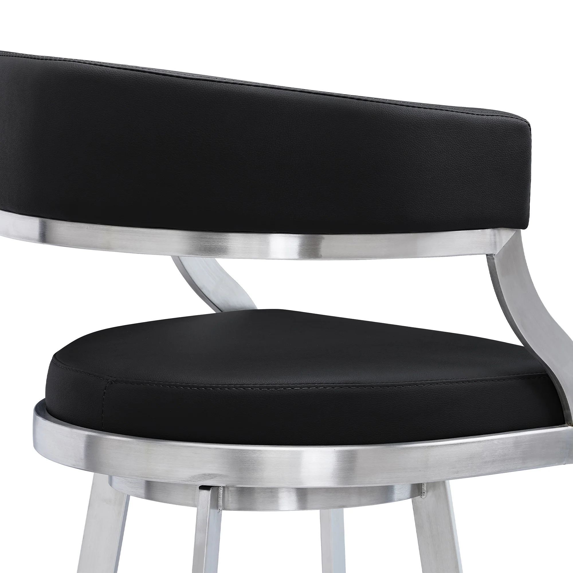 Dione 26" Counter Height Swivel Black Faux Leather and Brushed Stainless Steel Bar Stool By Armen Living - Image 6