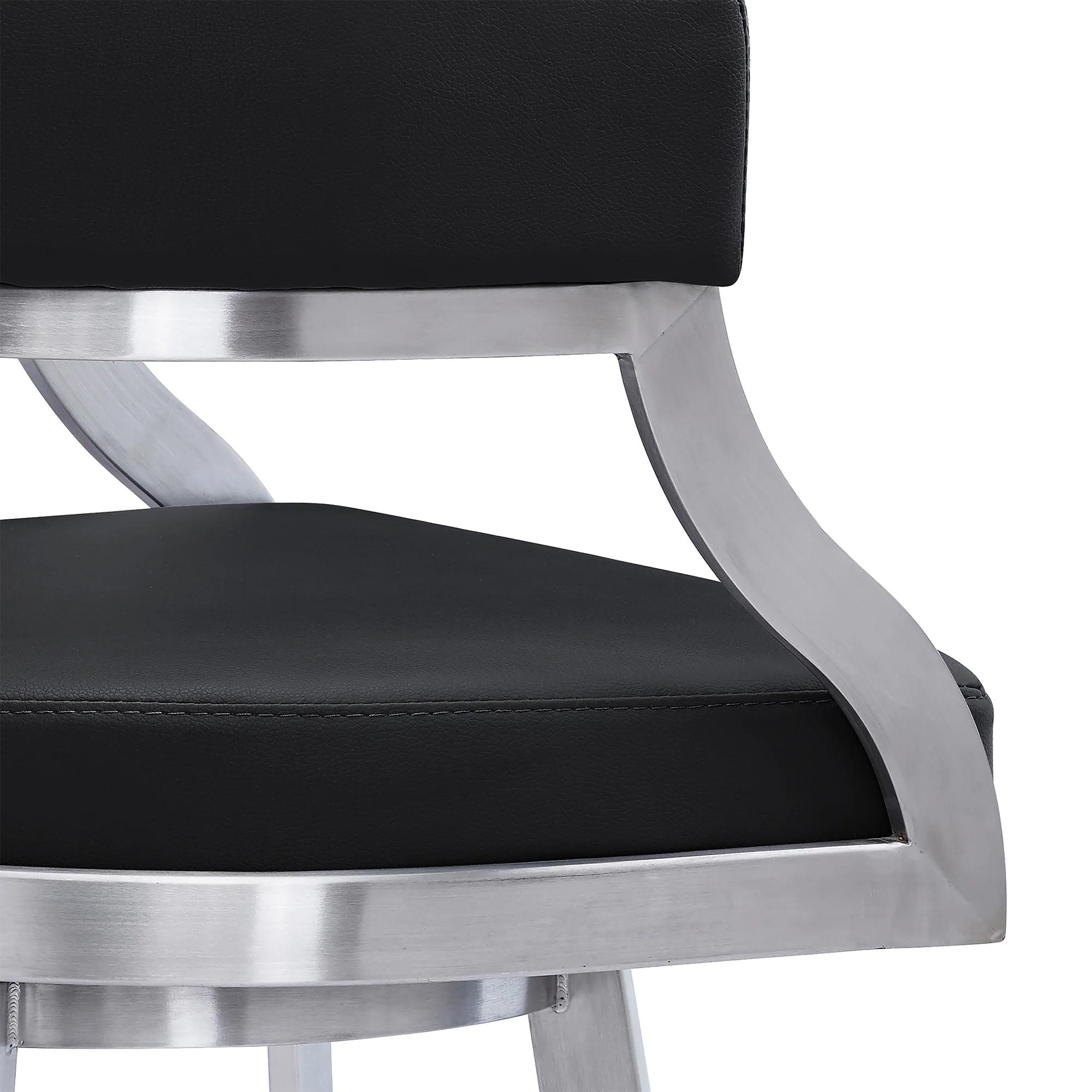 Dione 26" Counter Height Swivel Black Faux Leather and Brushed Stainless Steel Bar Stool By Armen Living - Image 7