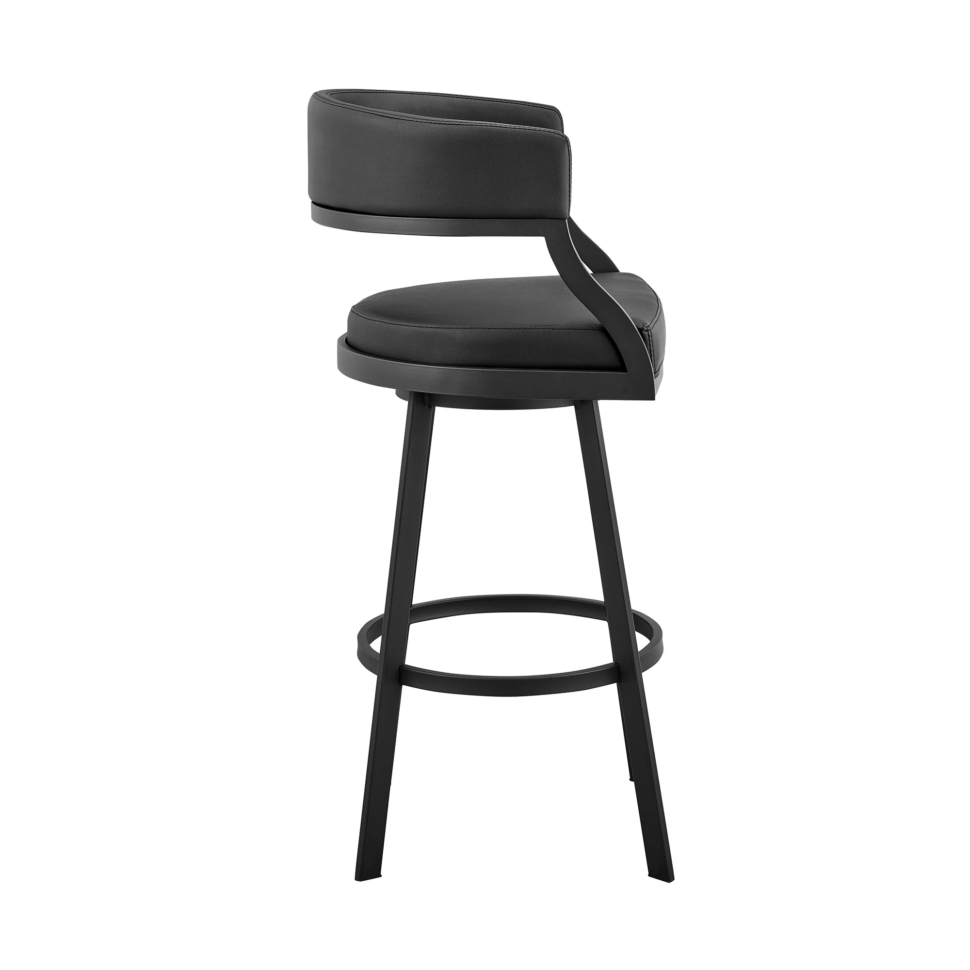 Dione 26" Counter Height Swivel Black Faux Leather and Metal Bar Stool By Armen Living - Image 4