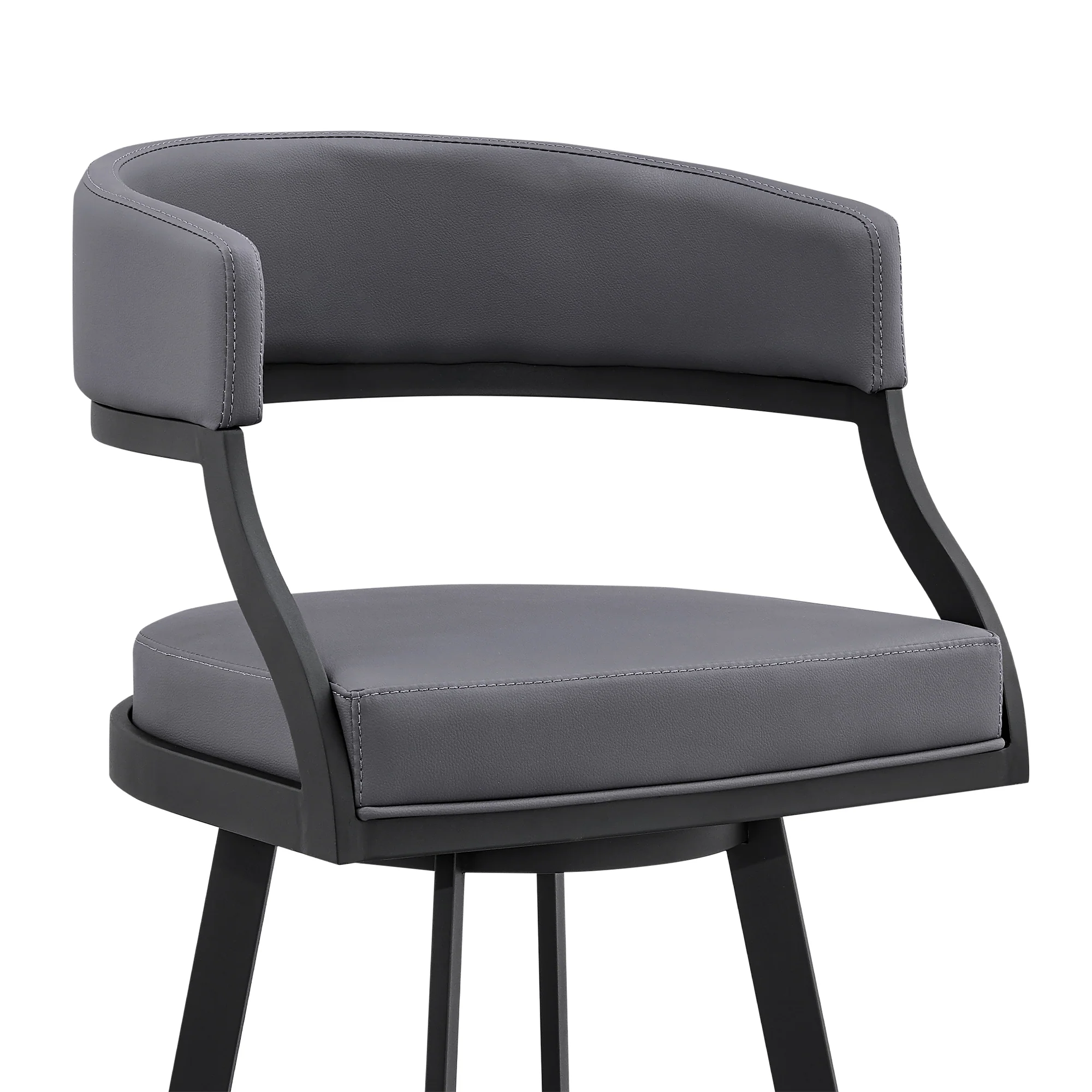 Dione 26" Counter Height Swivel Grey Faux Leather and Black Metal Bar Stool By Armen Living - Image 7