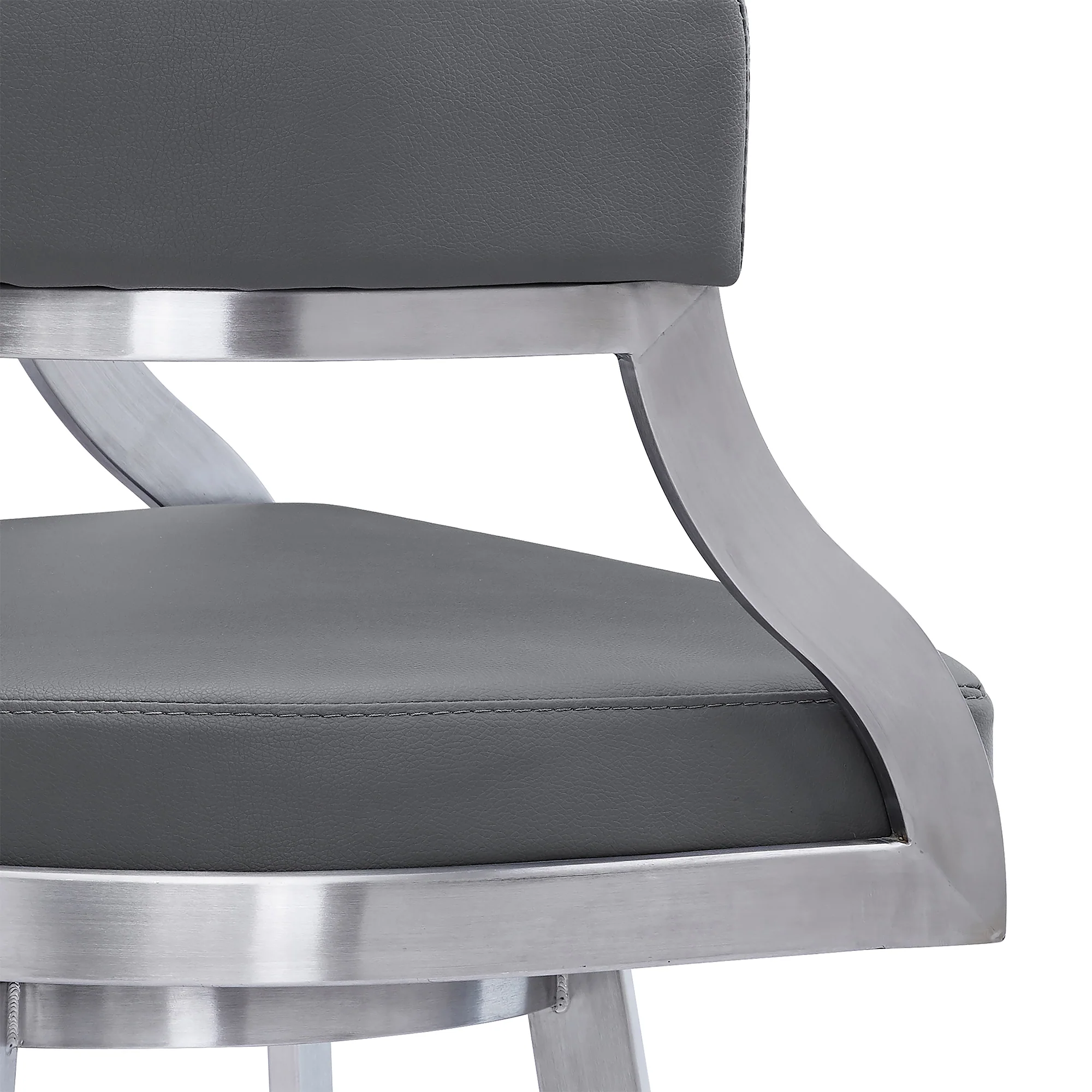 Dione 26" Counter Height Swivel Grey Faux Leather and Brushed Stainless Steel Bar Stool By Armen Living - Image 7