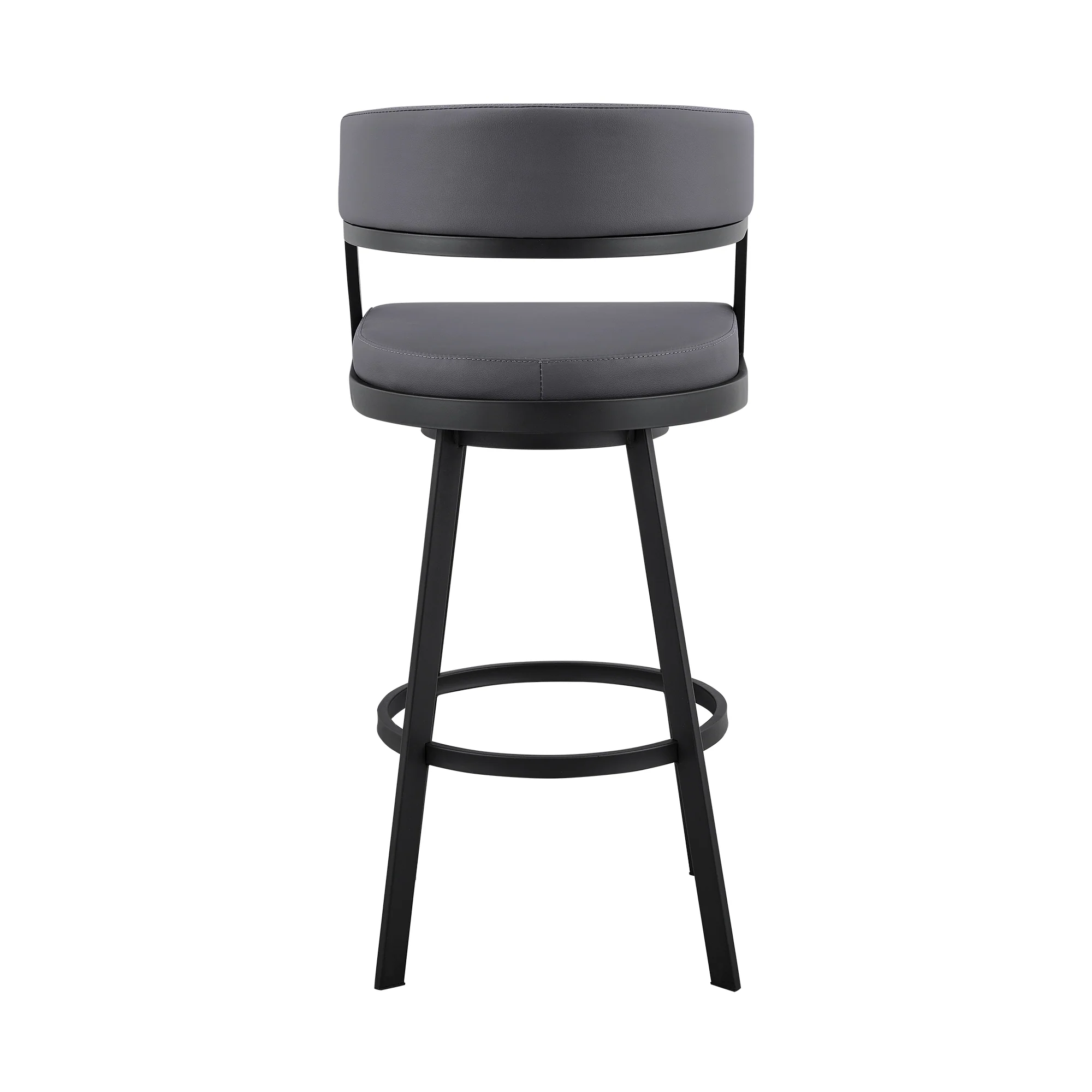 Dione 30" Bar Height Swivel Grey Faux Leather and Black Metal Bar Stool By Armen Living - Image 6