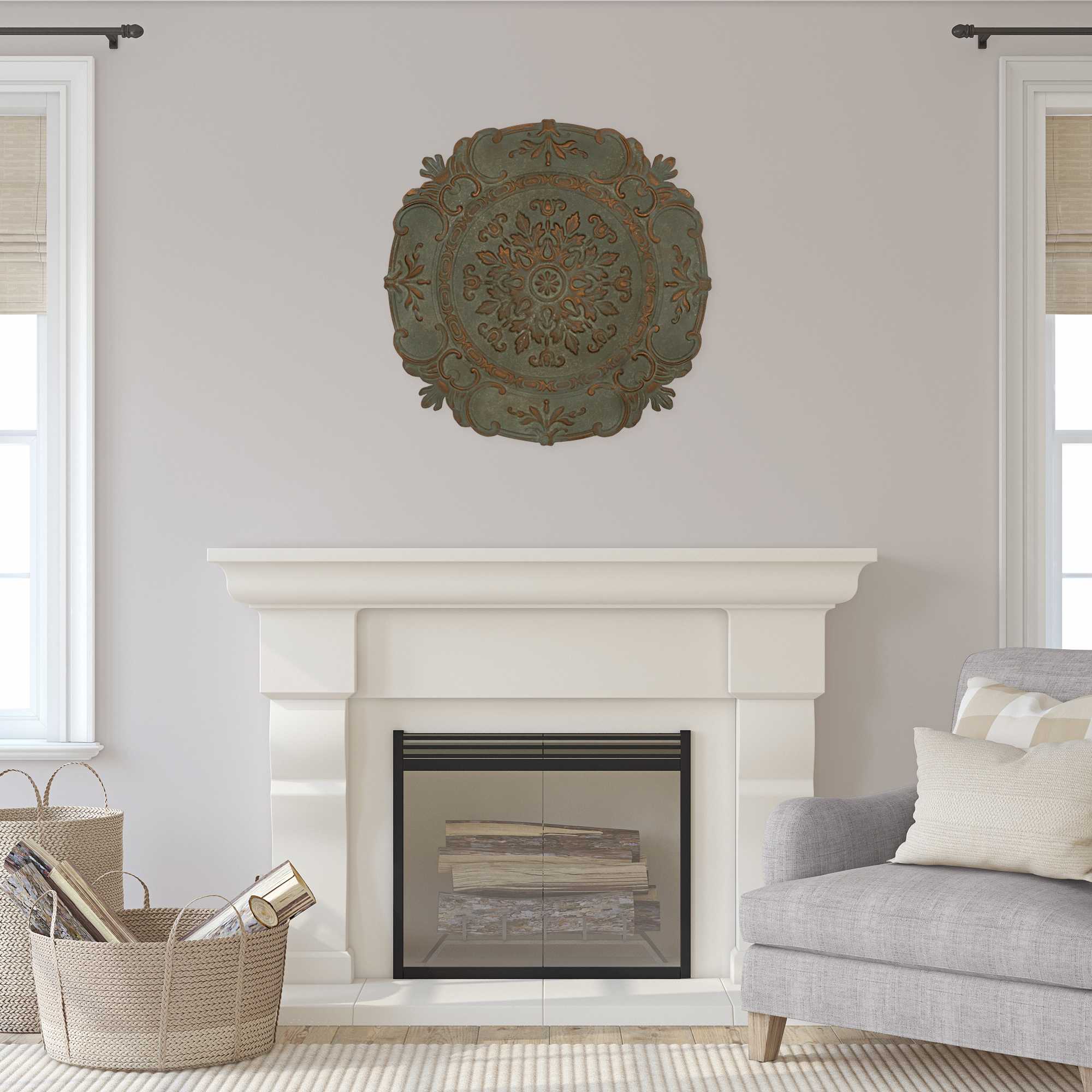 Distressed Blue European Medallion Metal Wall Decor By Homeroots