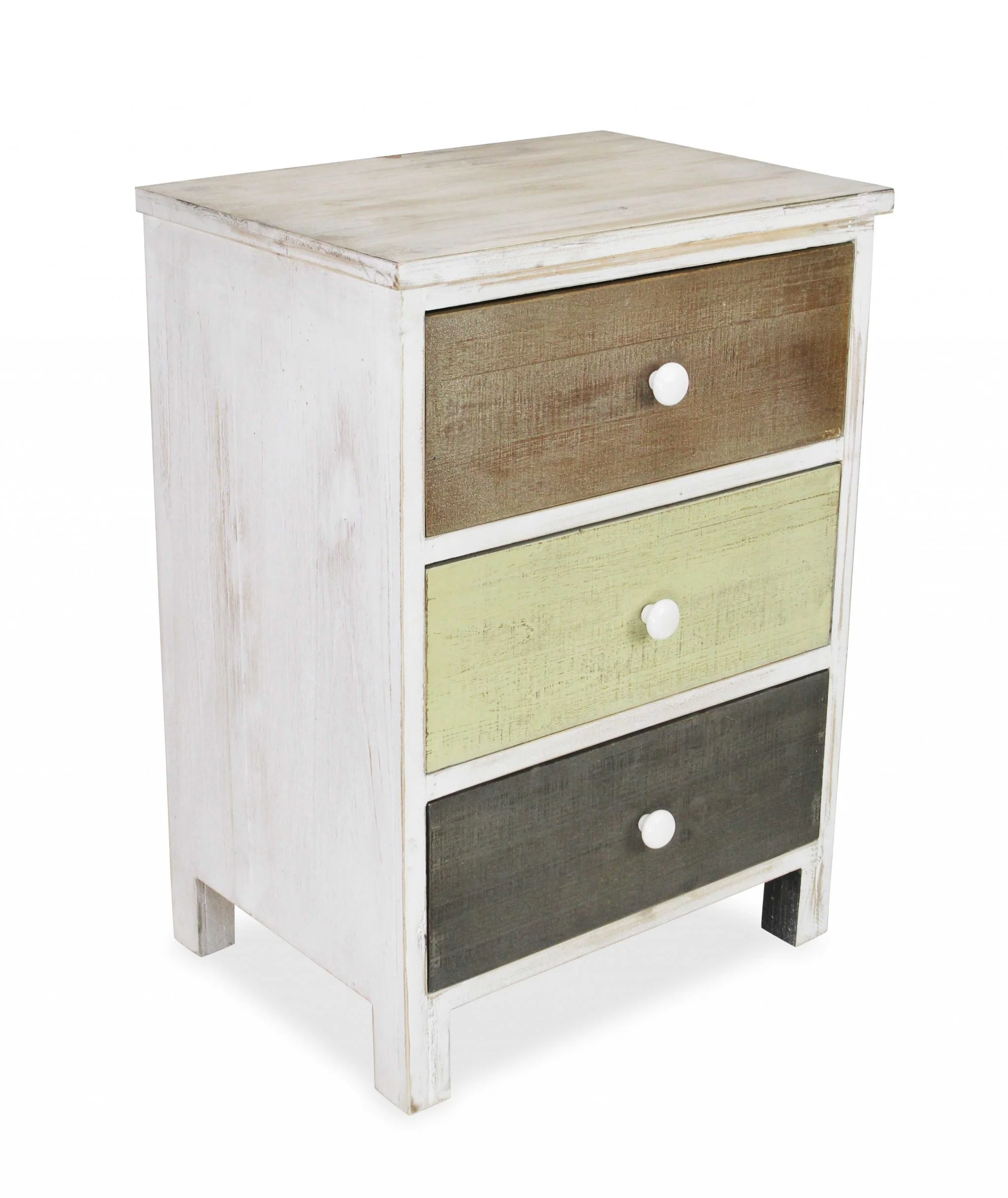Distressed Gray and White Side Cabinet with 3 Drawers By Homeroots - Image 2