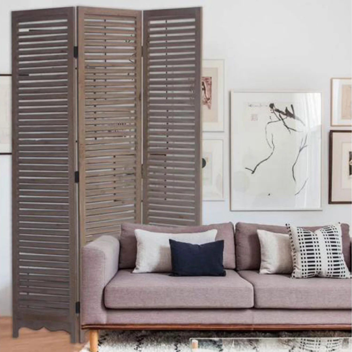 Distressed Light Wood Shutter Three Panel Room Divider Screen By Homeroots