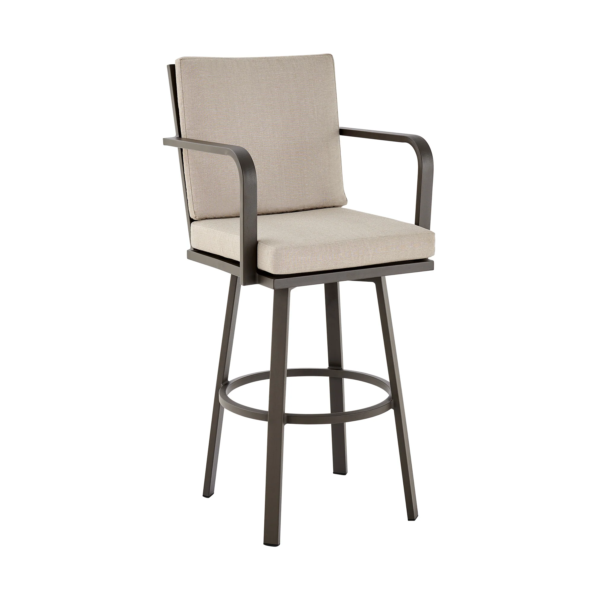 Don 30" Outdoor Patio Bar Stool in Black Aluminum with Grey Cushions By Armen Living - Image 12