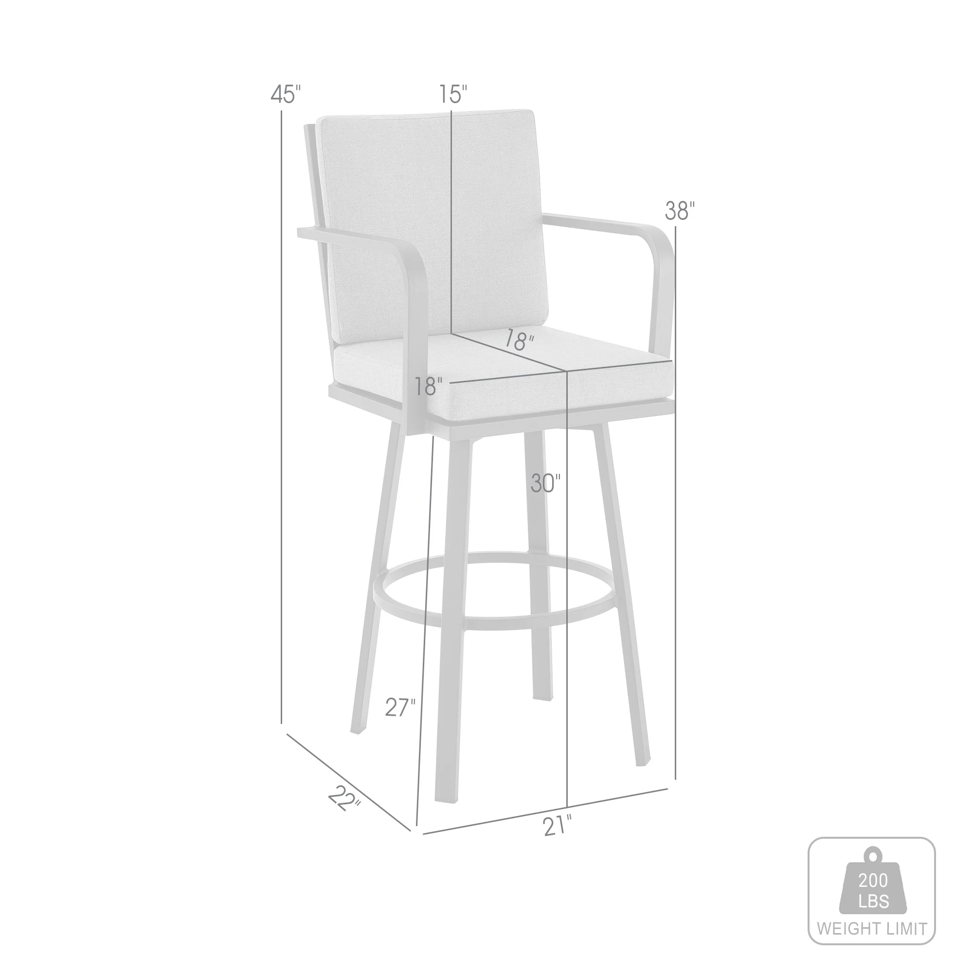 Don 30" Outdoor Patio Bar Stool in Black Aluminum with Grey Cushions By Armen Living - Image 19