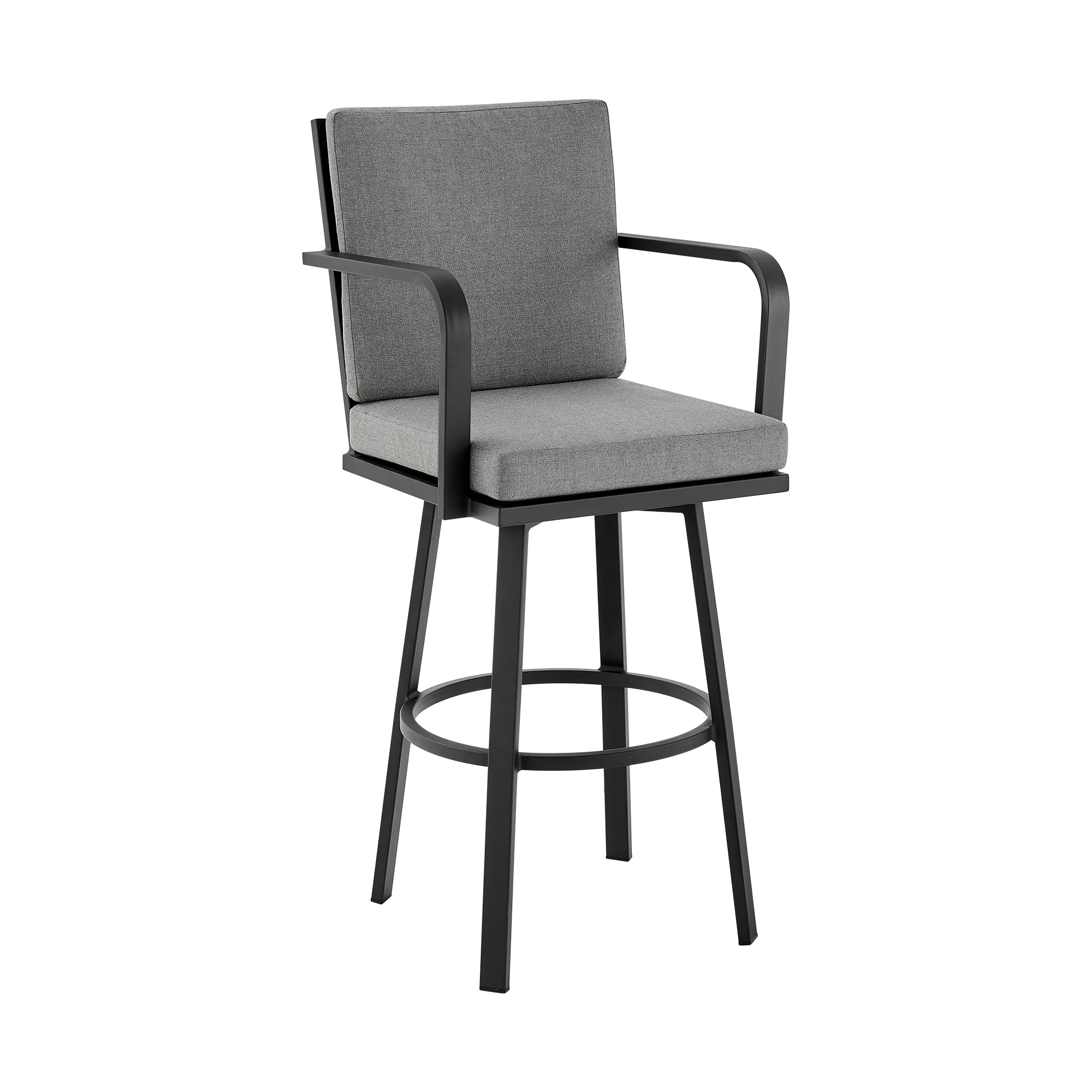 Don 30" Outdoor Patio Bar Stool in Black Aluminum with Grey Cushions By Armen Living - Image 2