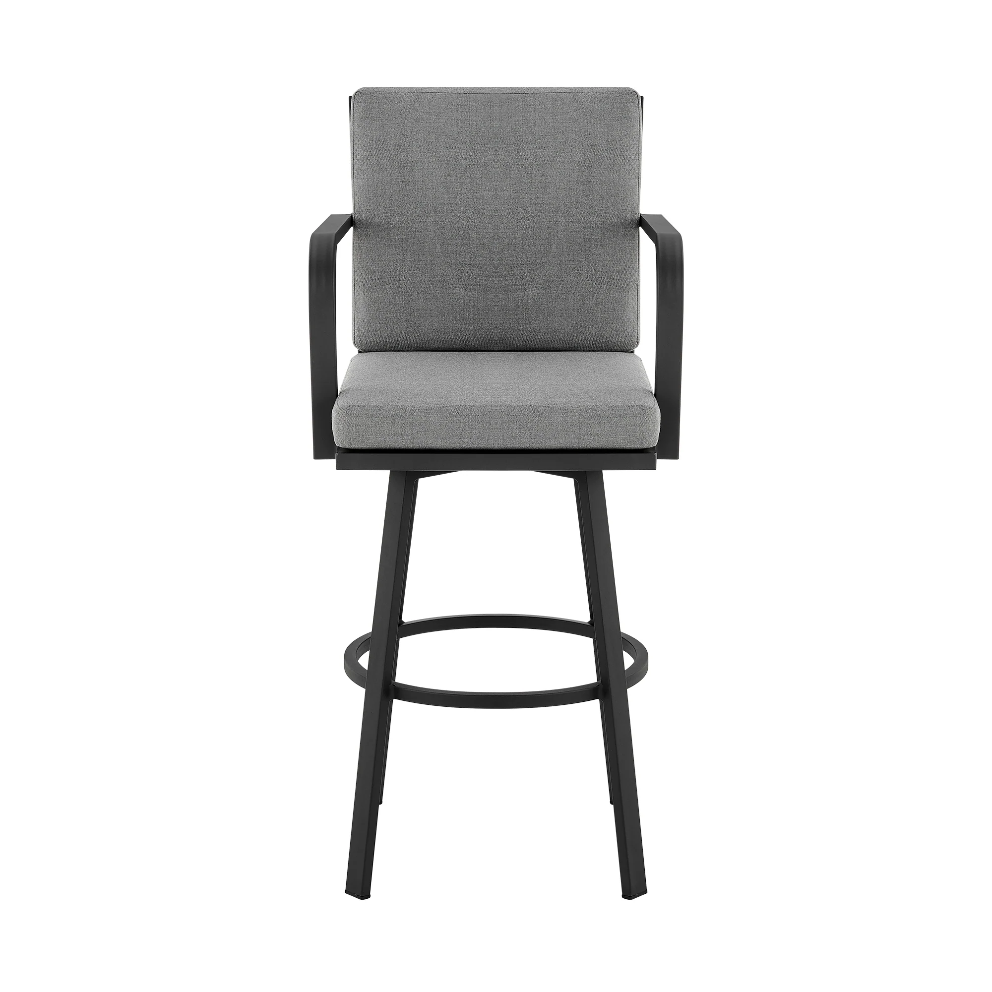 Don 30" Outdoor Patio Bar Stool in Black Aluminum with Grey Cushions By Armen Living - Image 3