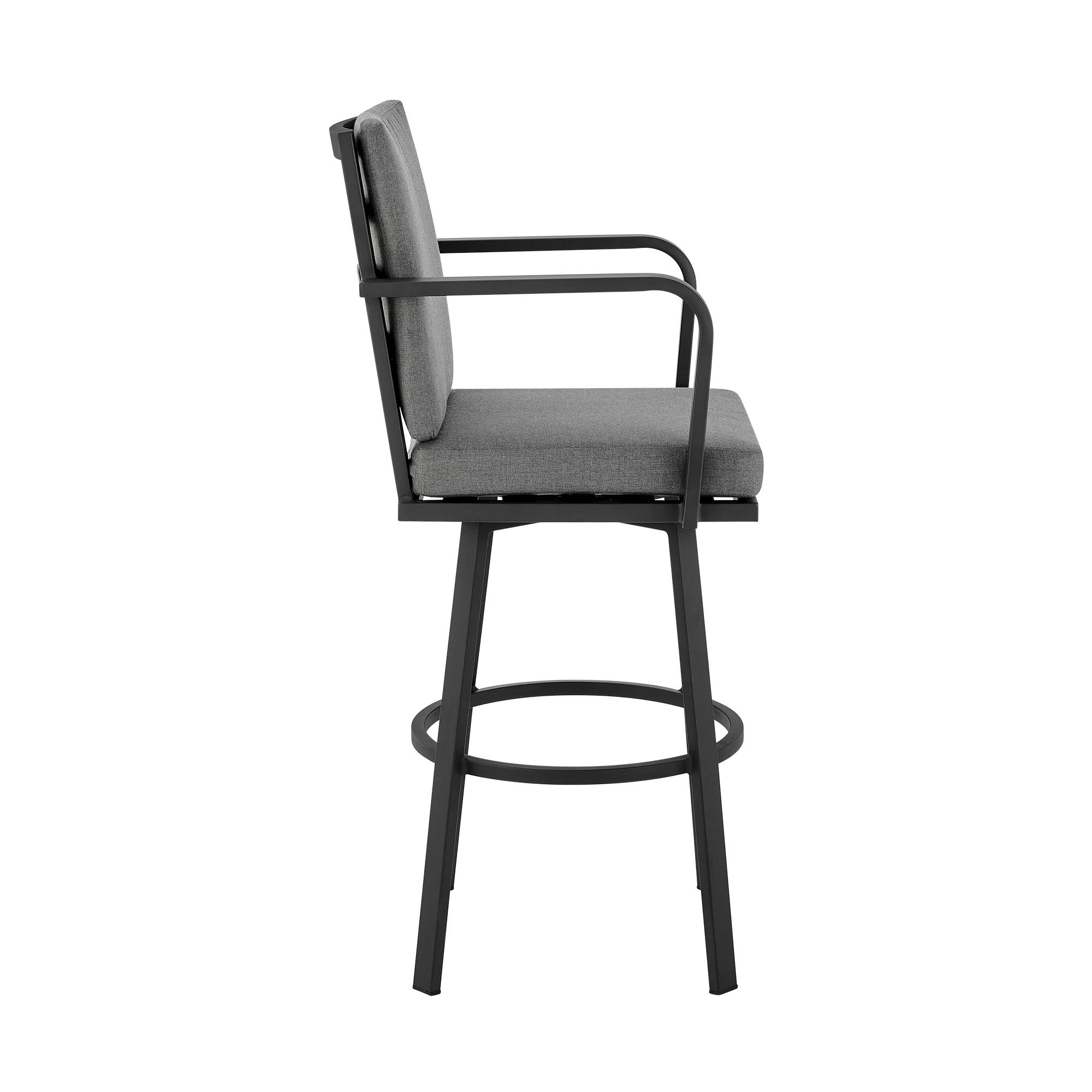 Don 30" Outdoor Patio Bar Stool in Black Aluminum with Grey Cushions By Armen Living - Image 4