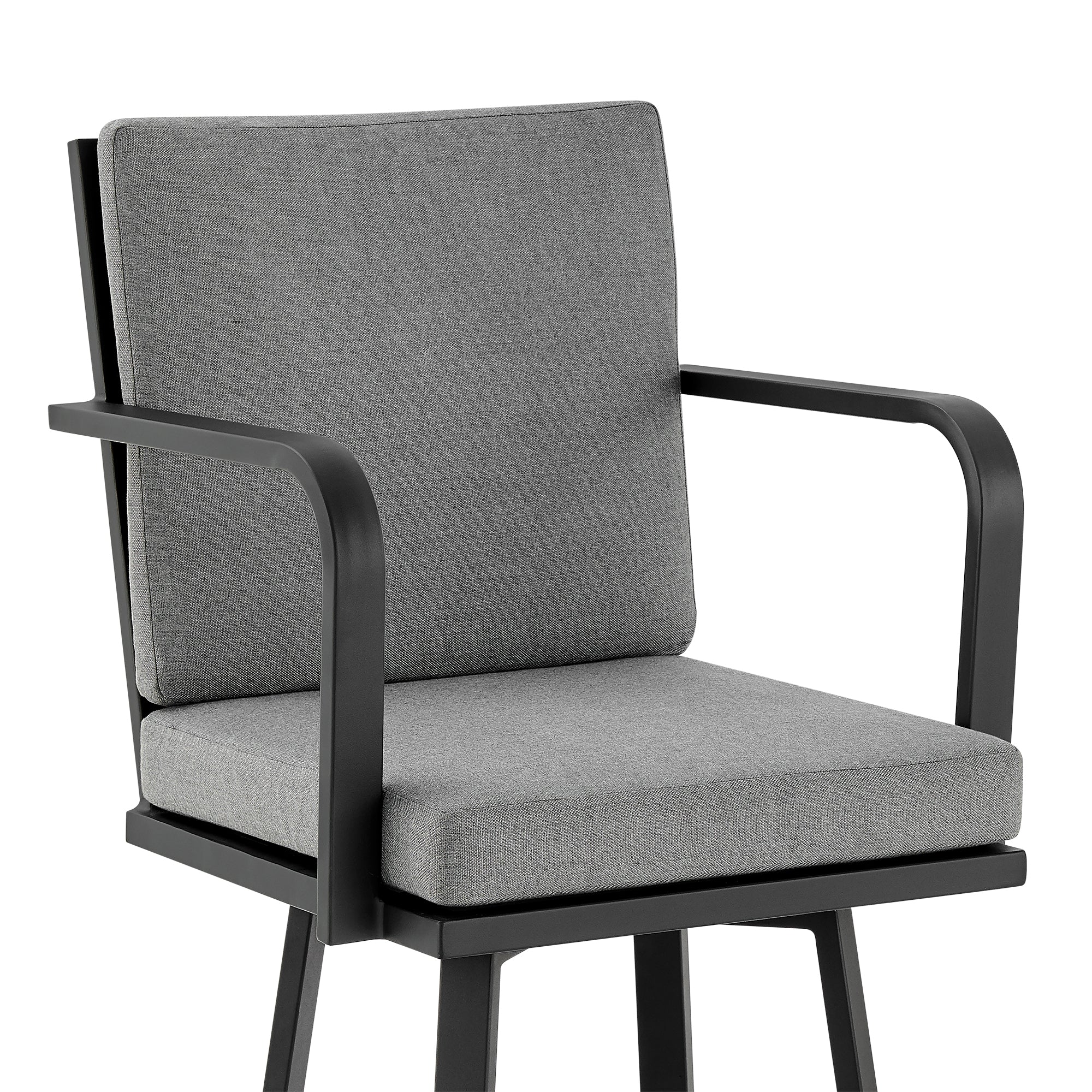 Don 30" Outdoor Patio Bar Stool in Black Aluminum with Grey Cushions By Armen Living - Image 7