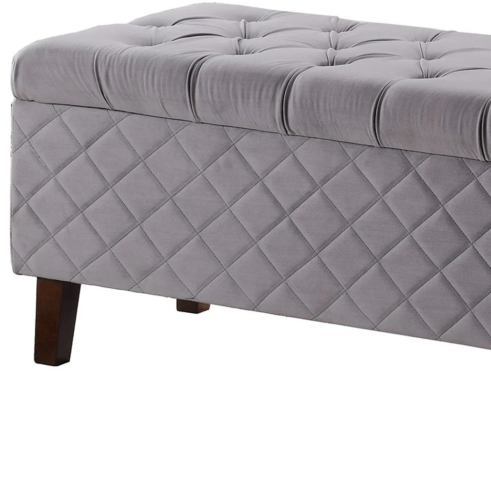 Dove Gray Quilted and Tufted Storage Bench By Homeroots - Image 8