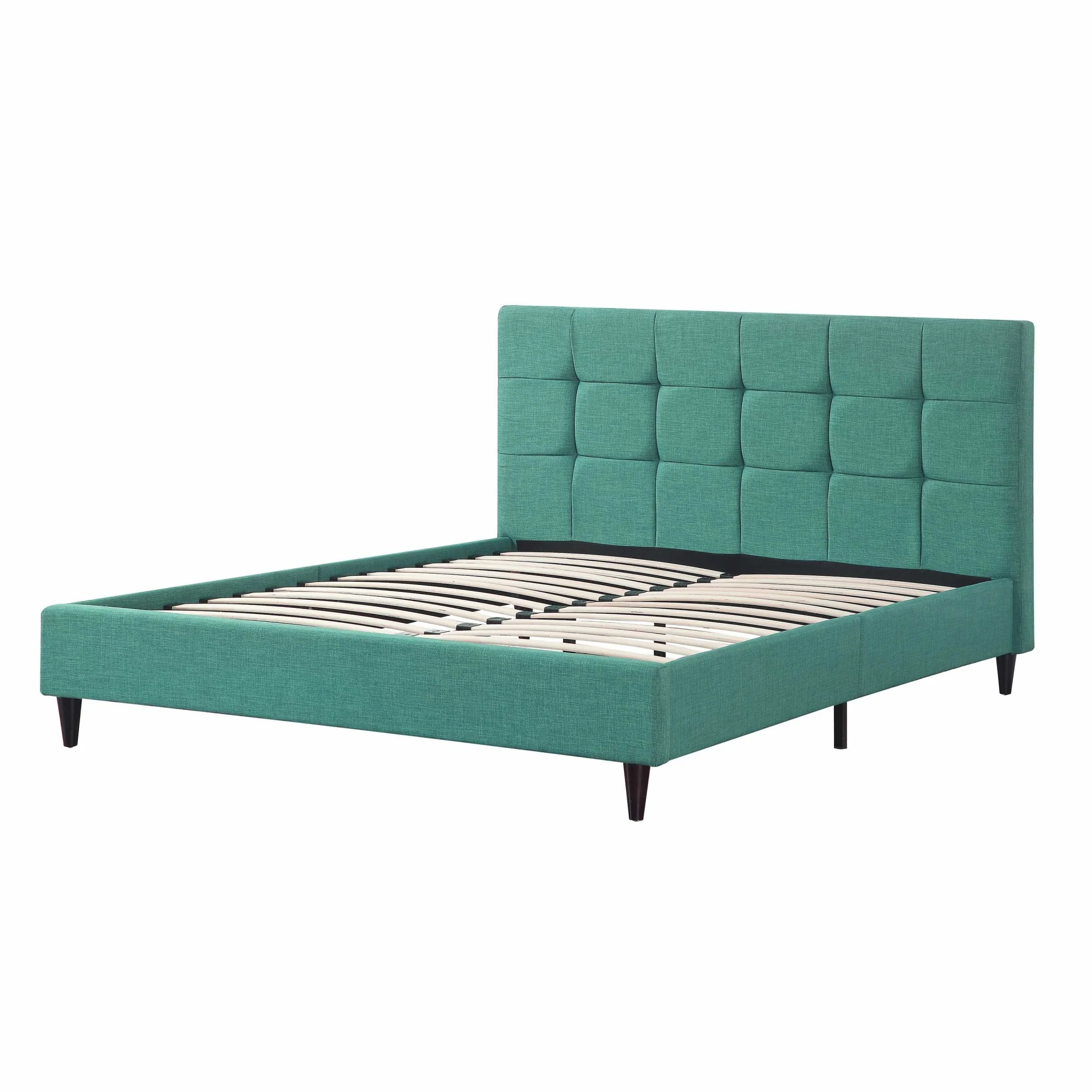 Eastern King Blue Modern Upholstered Square Stitched Platform Bed By Homeroots - Image 2