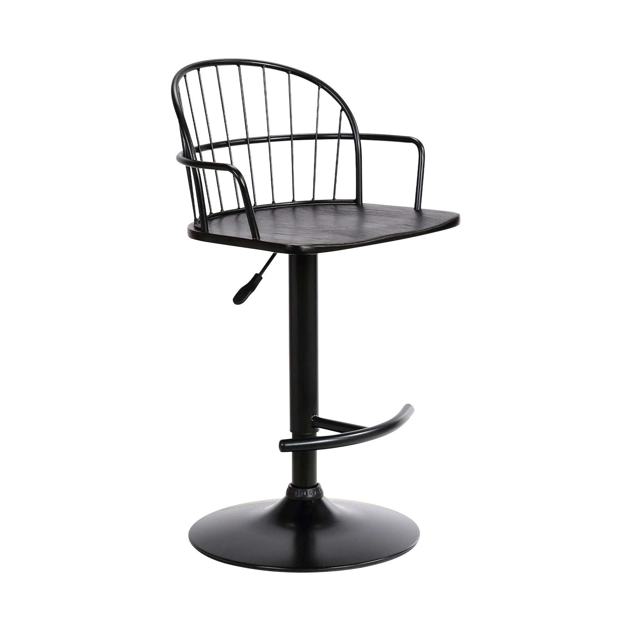 Edward Adjustable Black Wood and Metal Barstool By Armen Living
