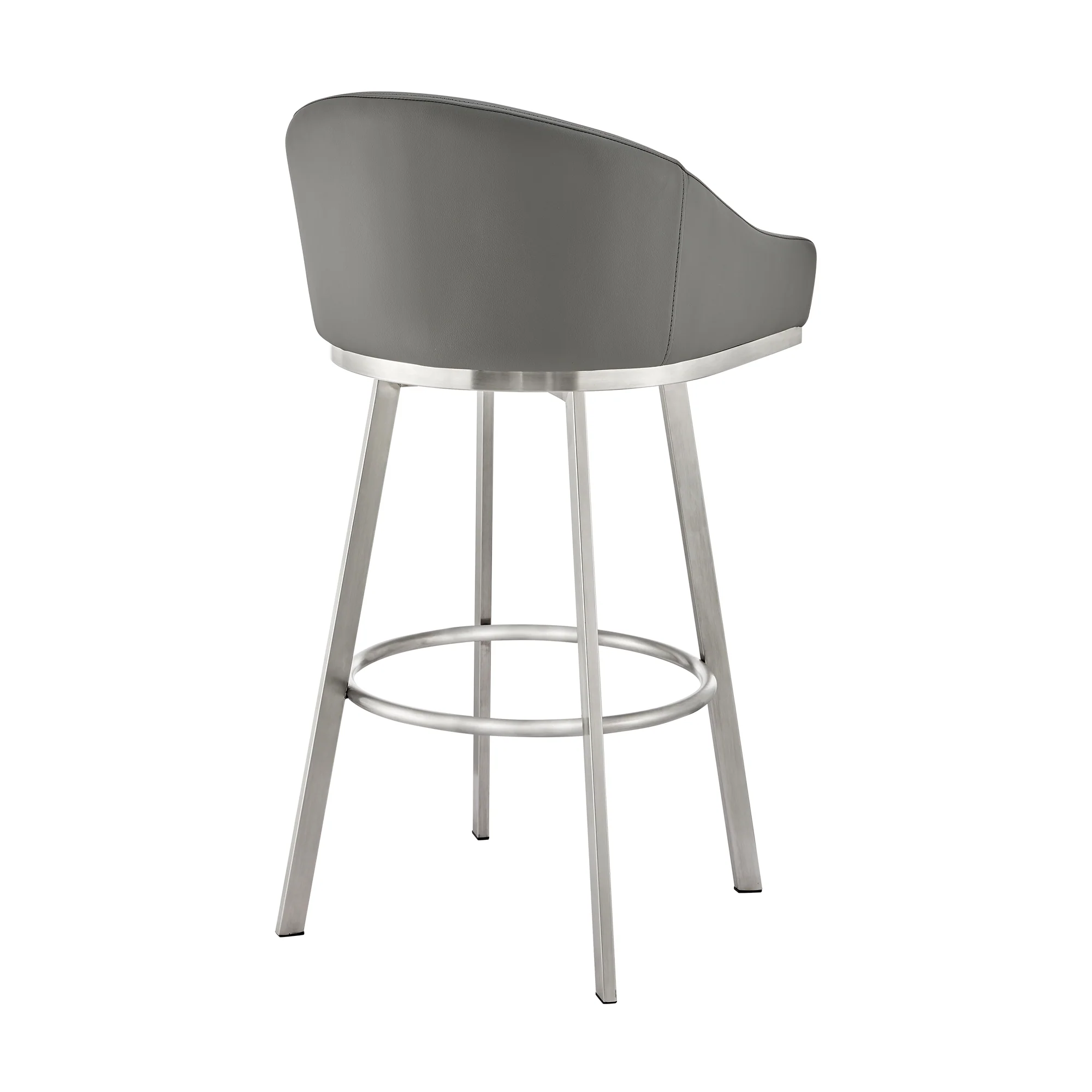 Eleanor 26" Swivel Counter Stool in Brushed Stainless Steel and Black Faux Leather By Armen Living - Image 15