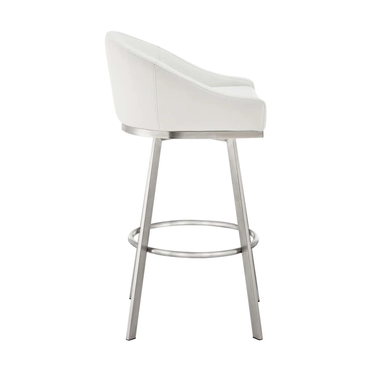 Eleanor 26" Swivel Counter Stool in Brushed Stainless Steel with White Faux Leather By Armen Living - Image 3