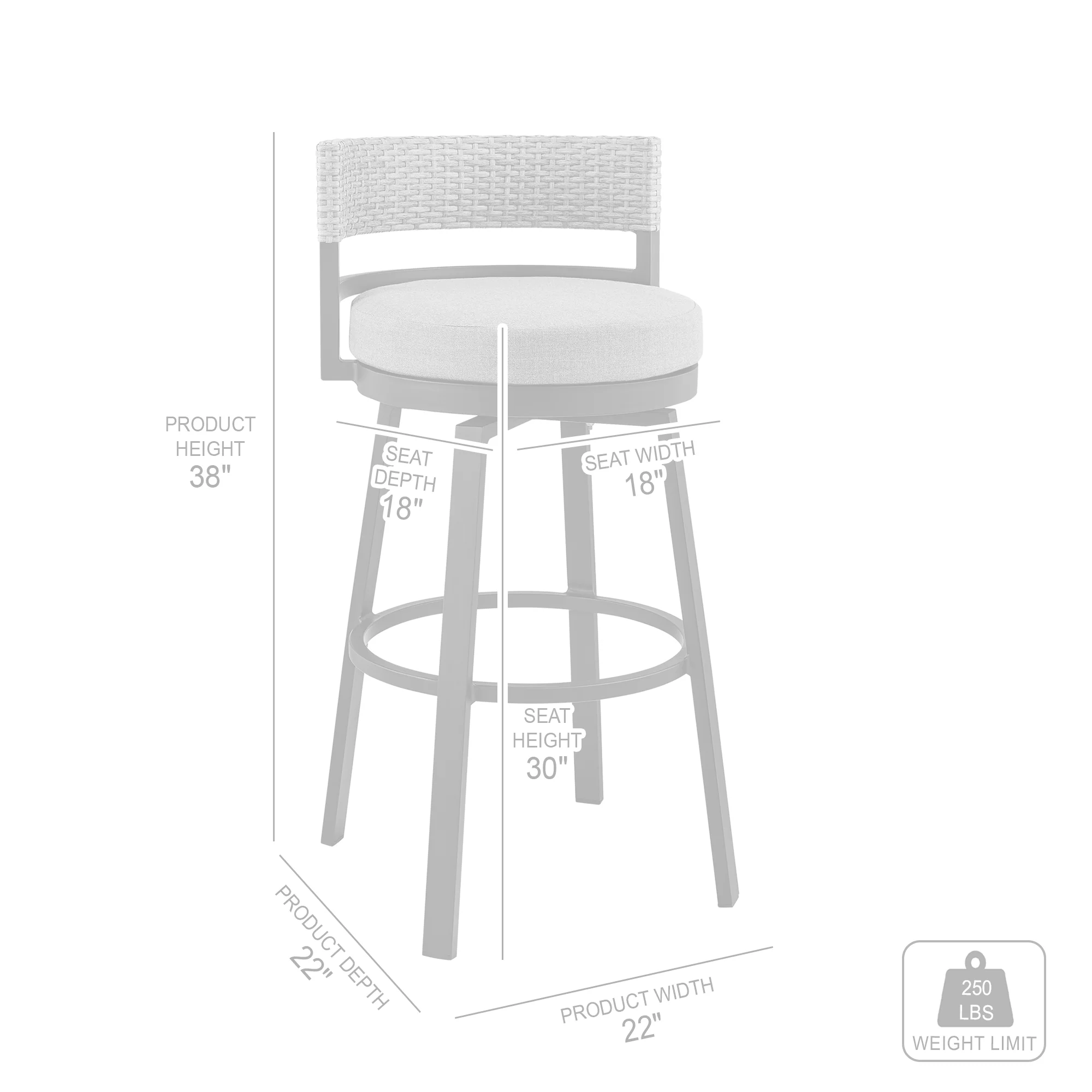 Encinitas Outdoor Patio Swivel Bar Stool in Aluminum and Wicker with Grey Cushions By Armen Living - Image 10