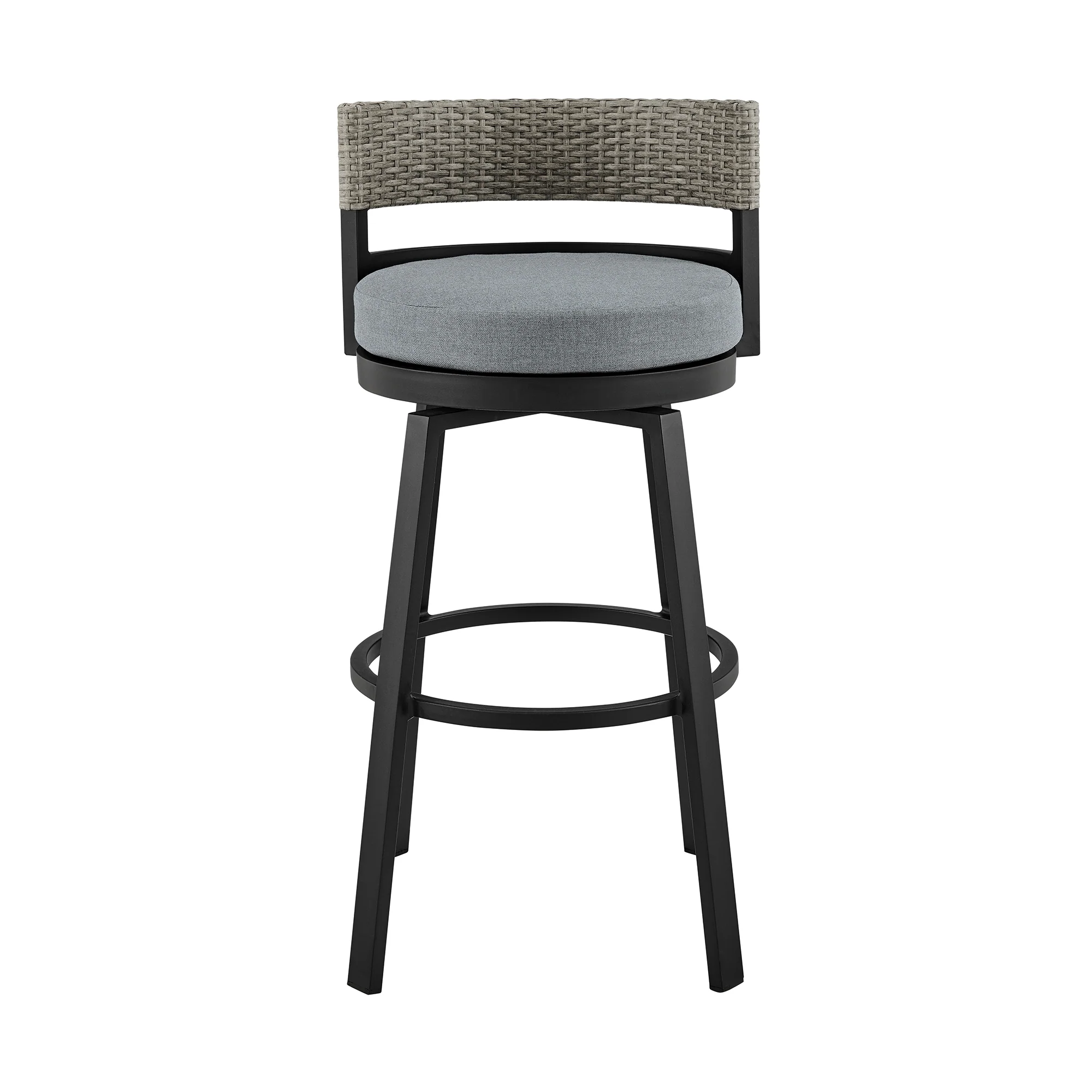 Encinitas Outdoor Patio Swivel Bar Stool in Aluminum and Wicker with Grey Cushions By Armen Living - Image 4