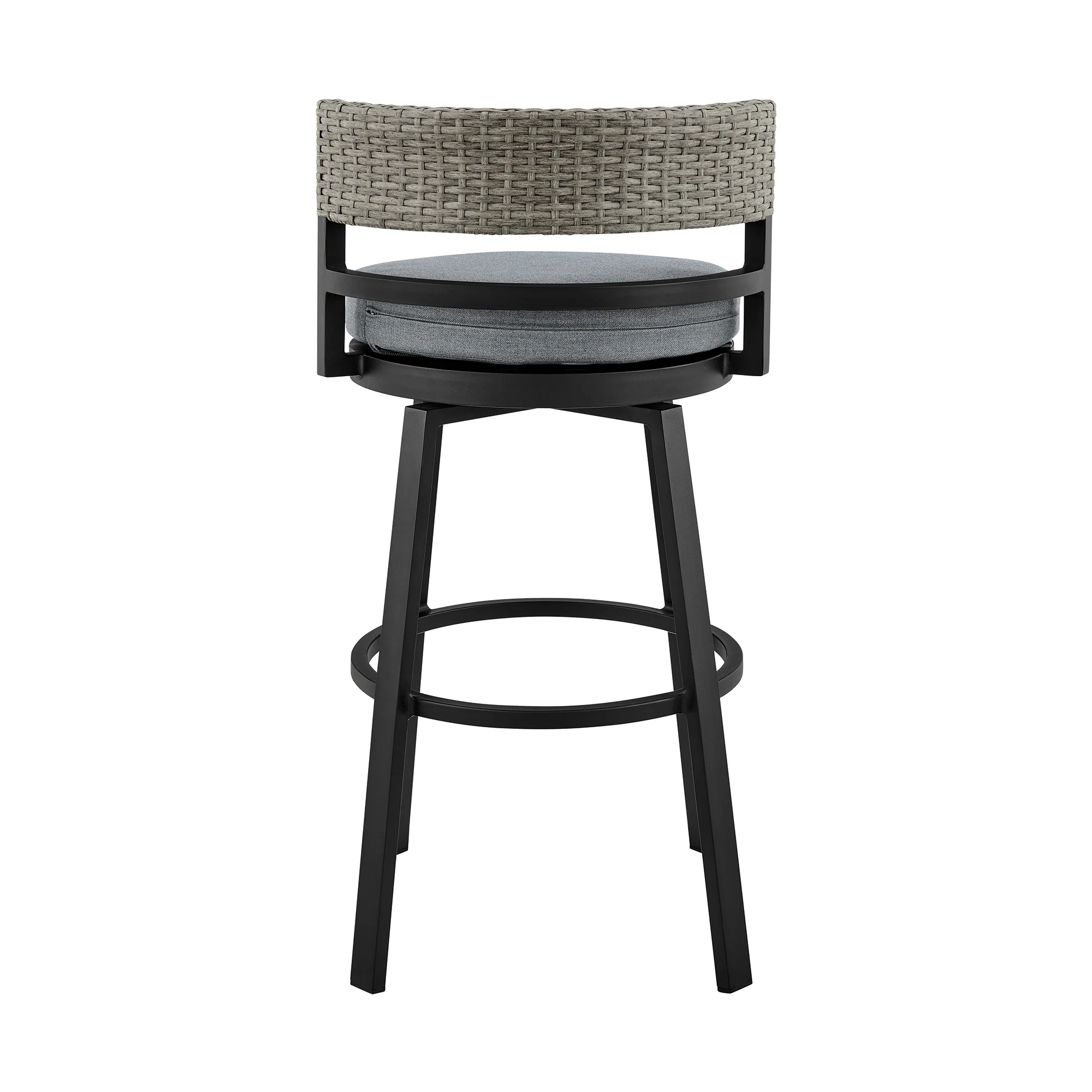 Encinitas Outdoor Patio Swivel Bar Stool in Aluminum and Wicker with Grey Cushions By Armen Living - Image 7