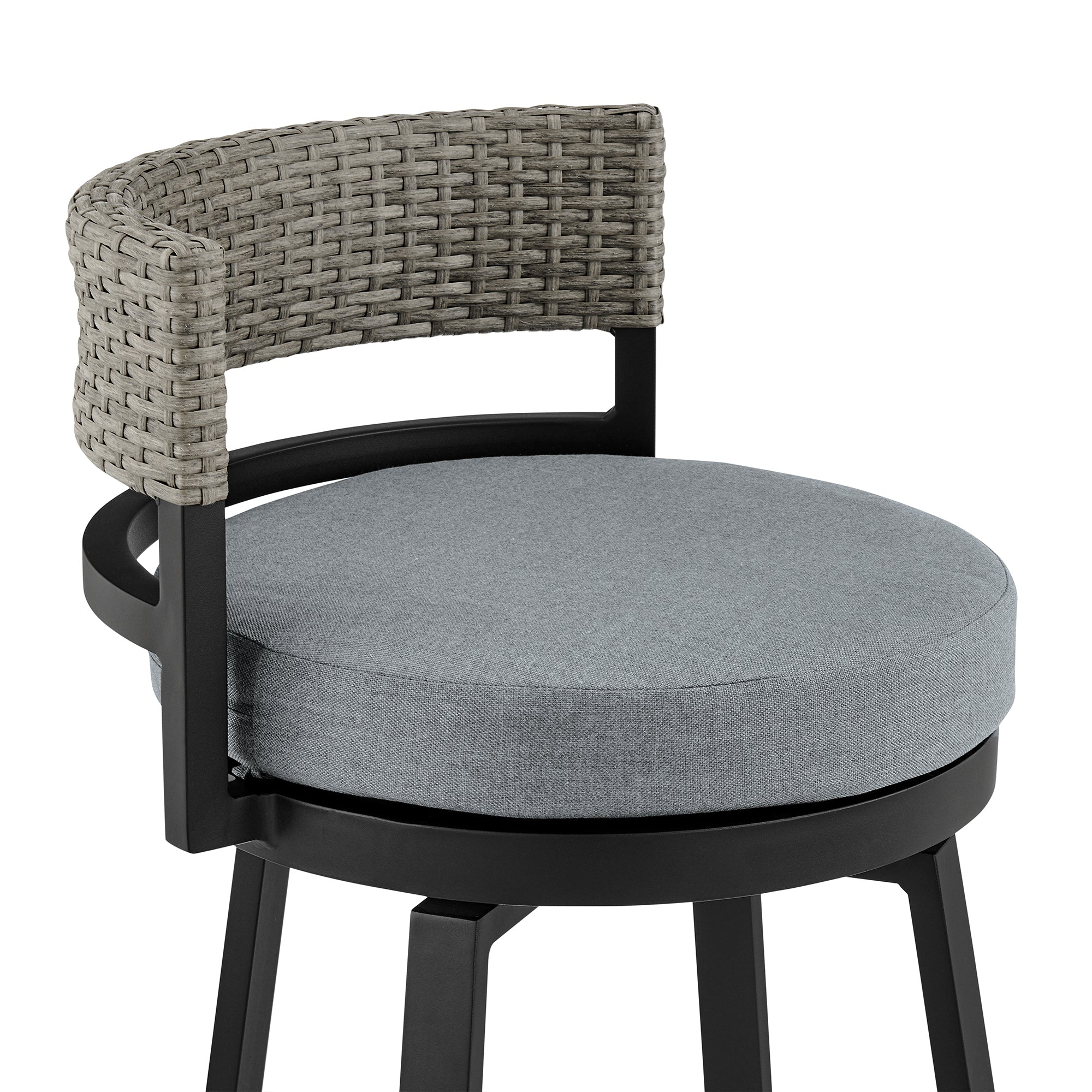 Encinitas Outdoor Patio Swivel Bar Stool in Aluminum and Wicker with Grey Cushions By Armen Living - Image 8