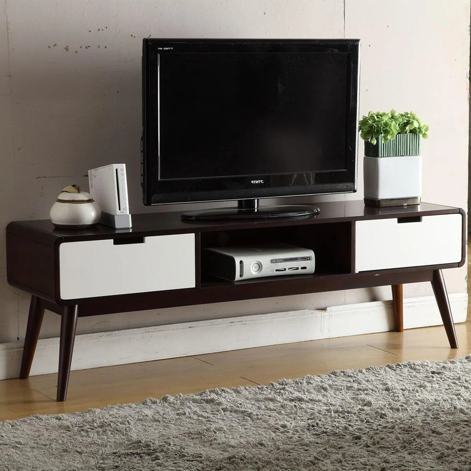 Espresso And White Mdf Tv Stand By Homeroots