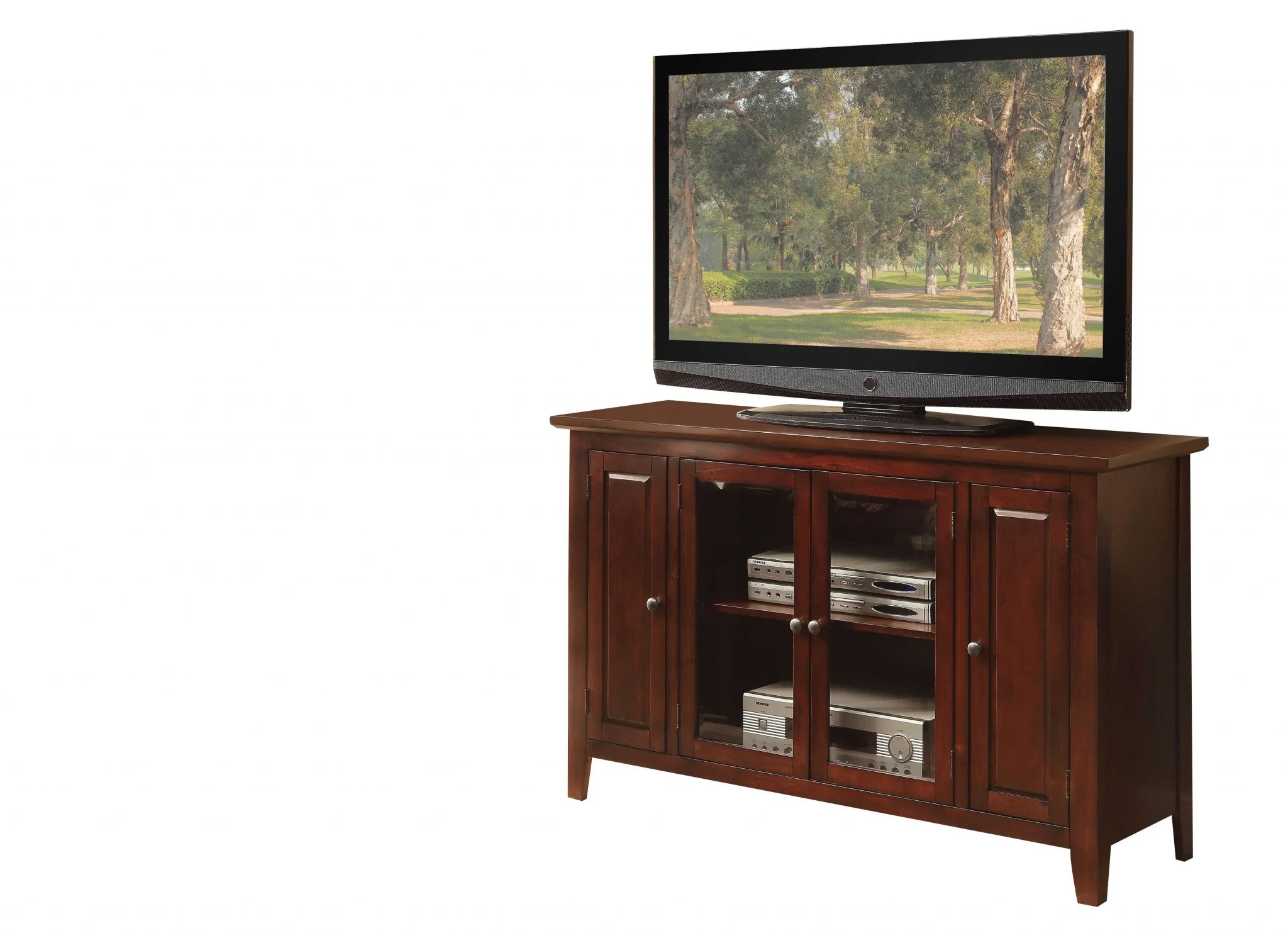 Espresso Wood Glass TV Stand for Flat Screen TVs up to ' By Homeroots