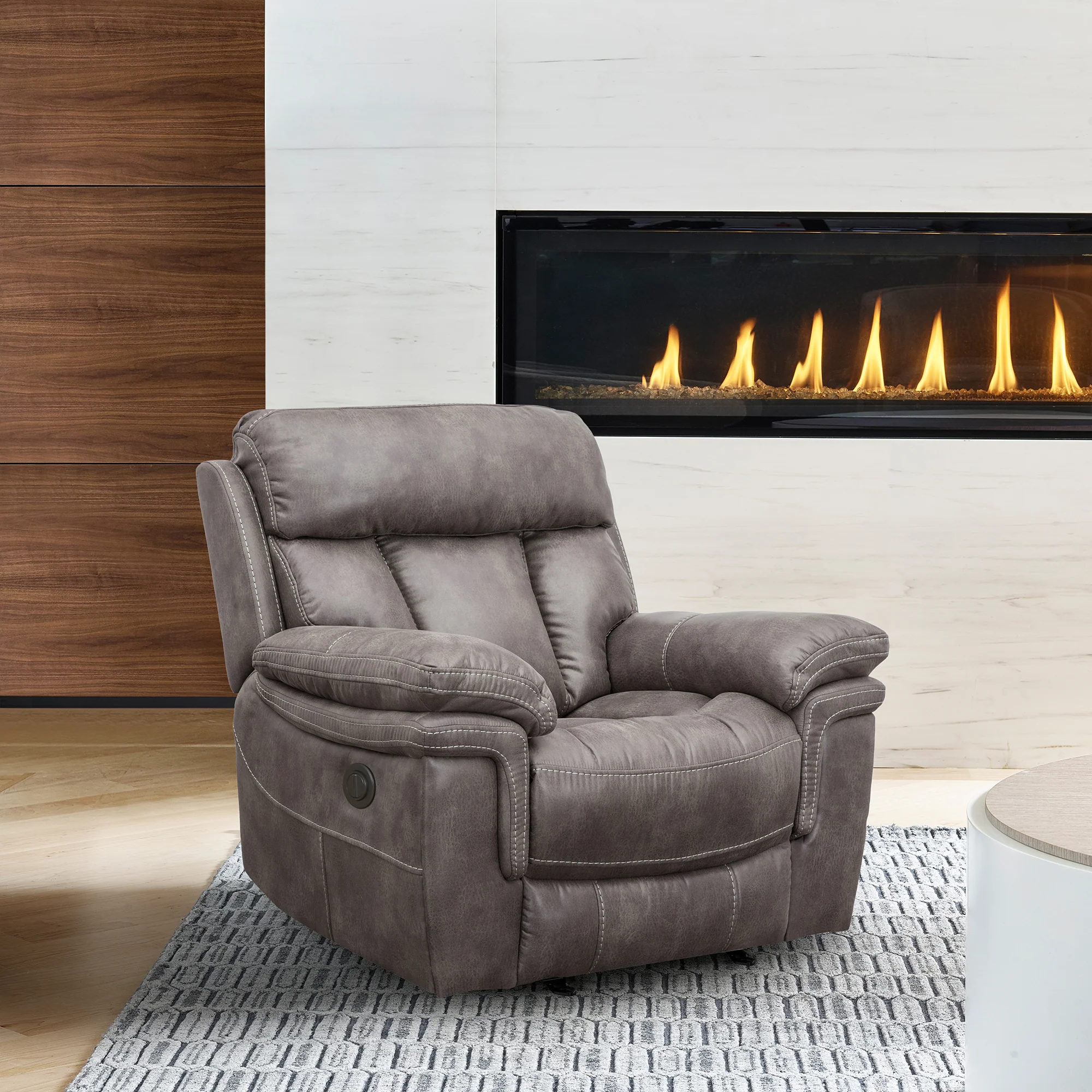 Estelle Power Recliner Chair in Gunmetal Fabric By Armen Living