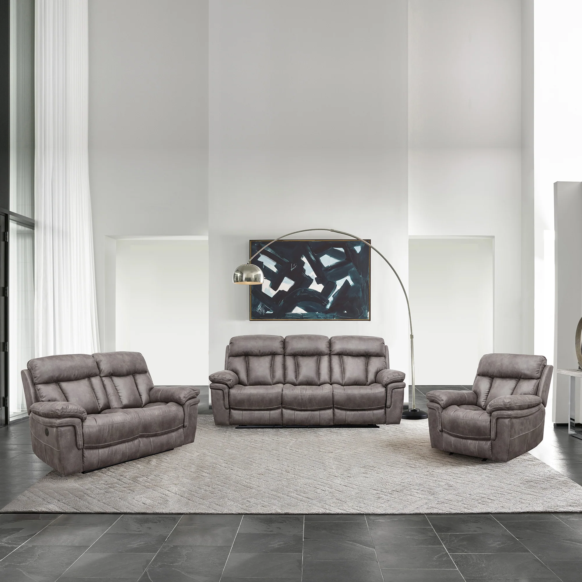 Estelle Power Reclining Sofa in Gunmetal Fabric By Armen Living - Image 3