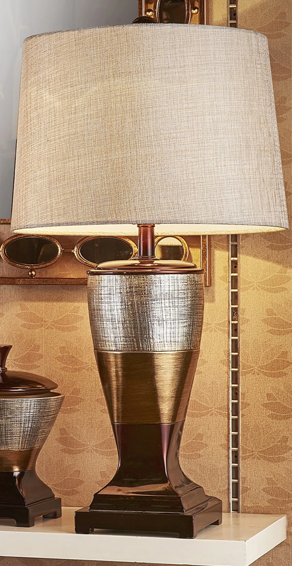Exotic Brown and Gold Wide Stripe Table Lamp By Homeroots