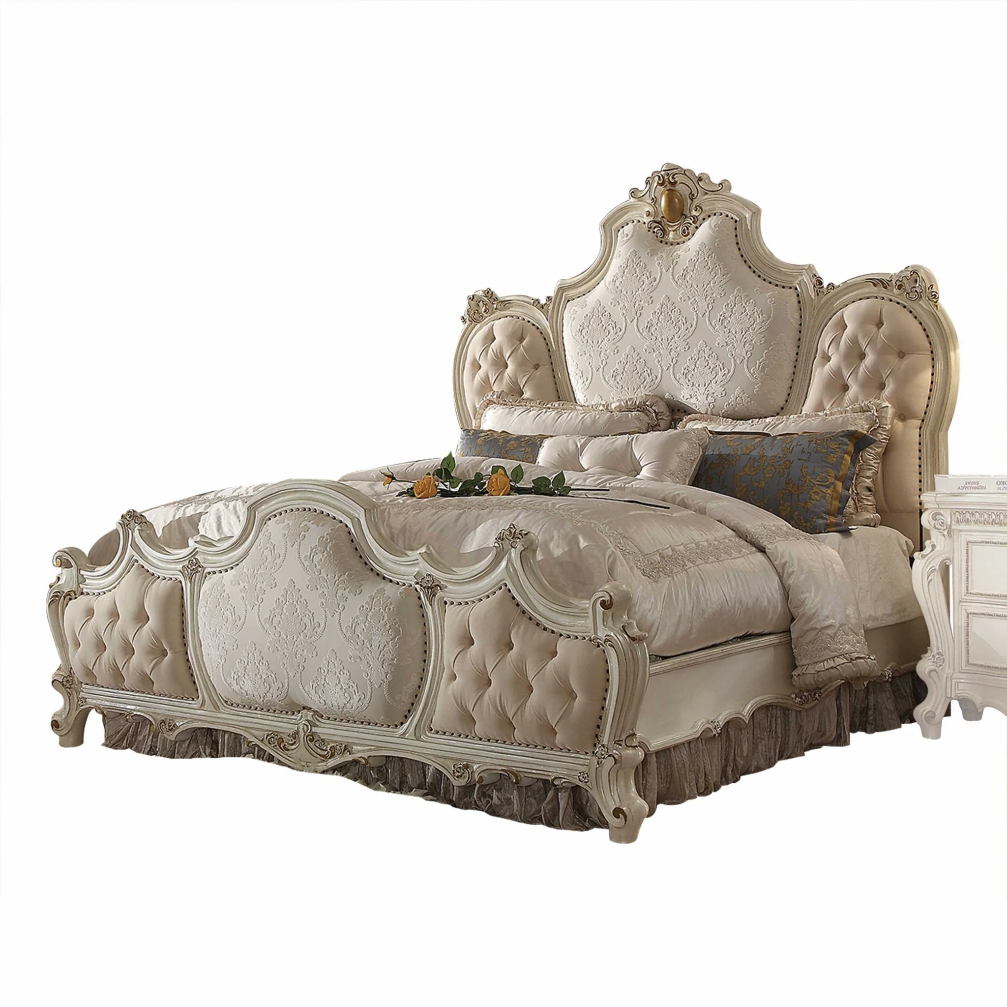 Fabric Antique Pearl Wood Poly Resin Upholstery California King Bed By Homeroots - Image 2