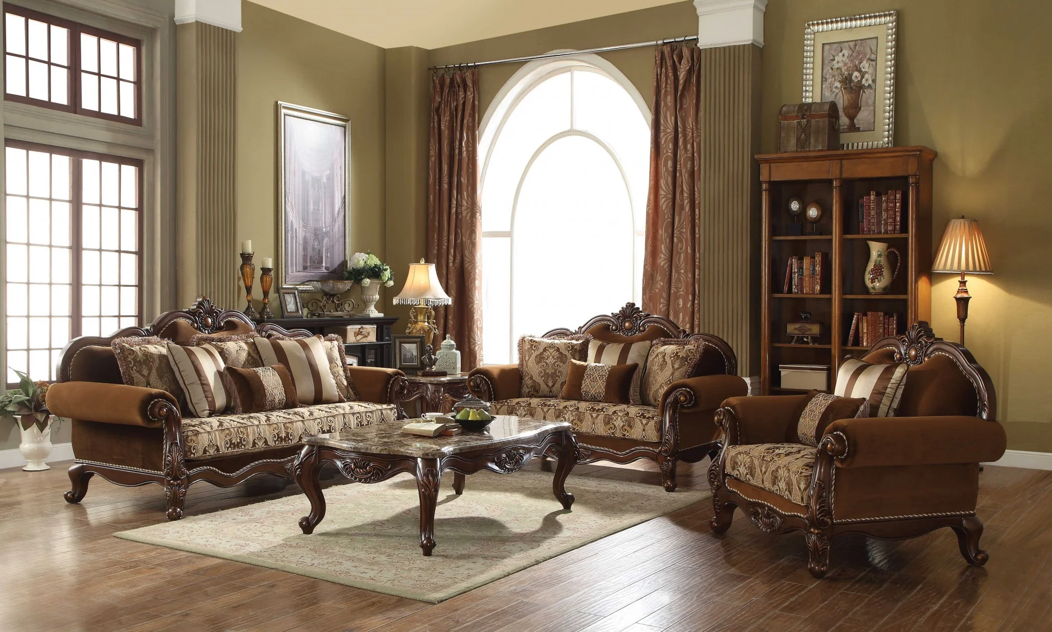 Fabric Cherry Oak Upholstery Wood LegTrim Loveseat w Pillows By Homeroots - Image 2