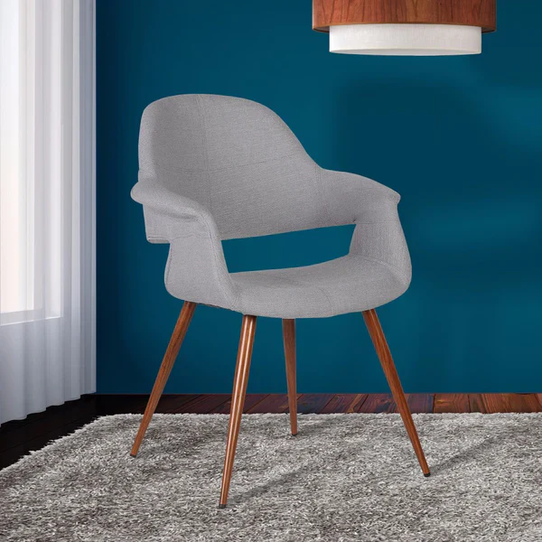 Fabric Mid Century Dining Chair with Round Tapered Legs, Gray and Brown By Benzara