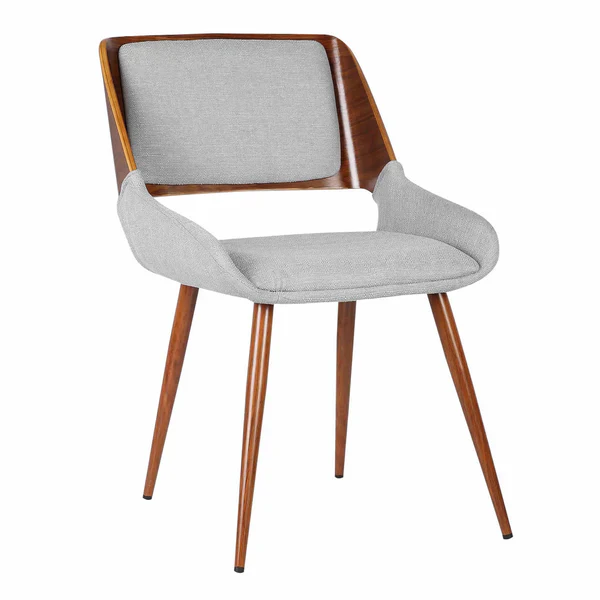 Fabric Mid Century Dining Chair with Split Padded Back, Gray and Brown By Benzara