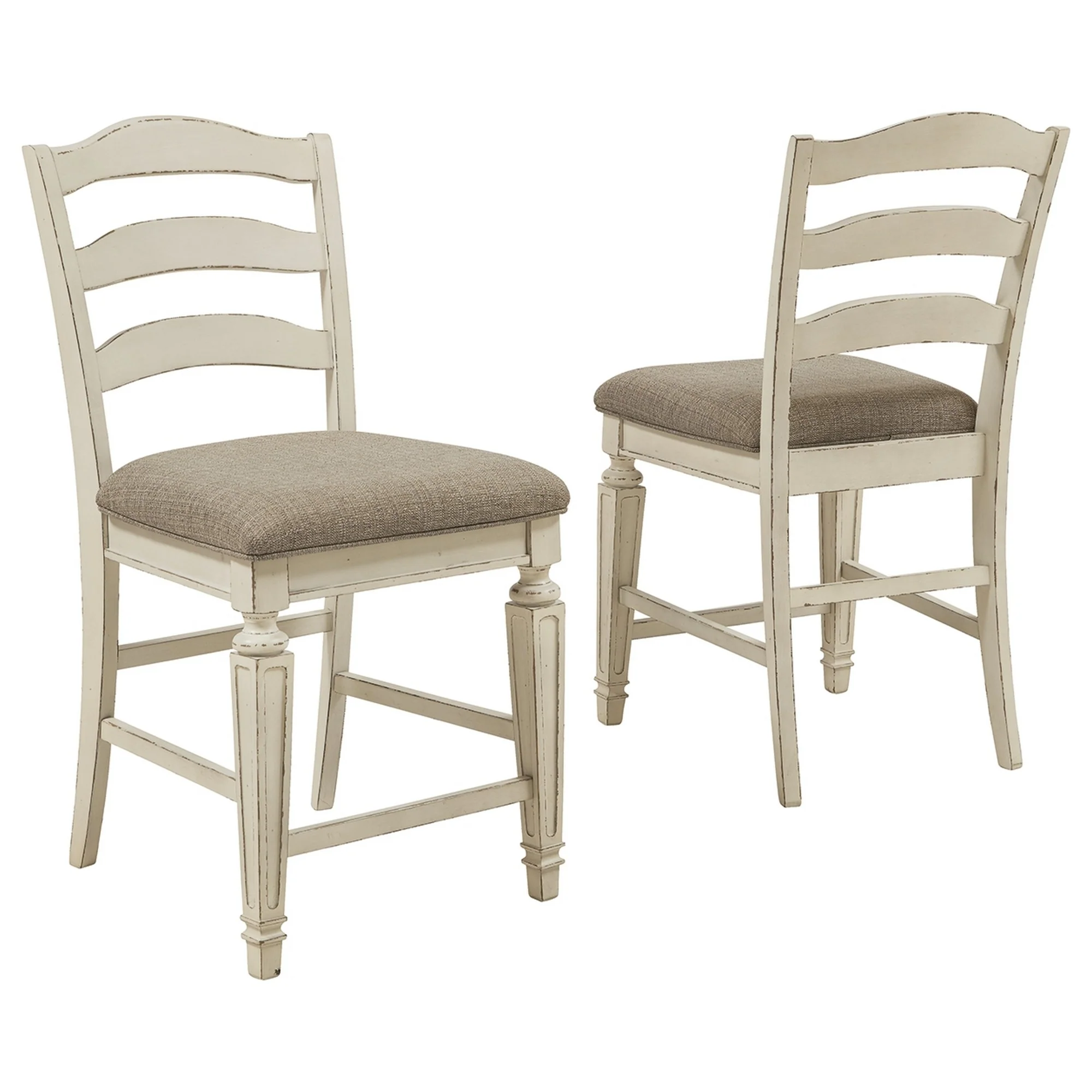 Fabric Upholstered Barstool With Ladder Back Set Of 2 White And Brown By Benzara