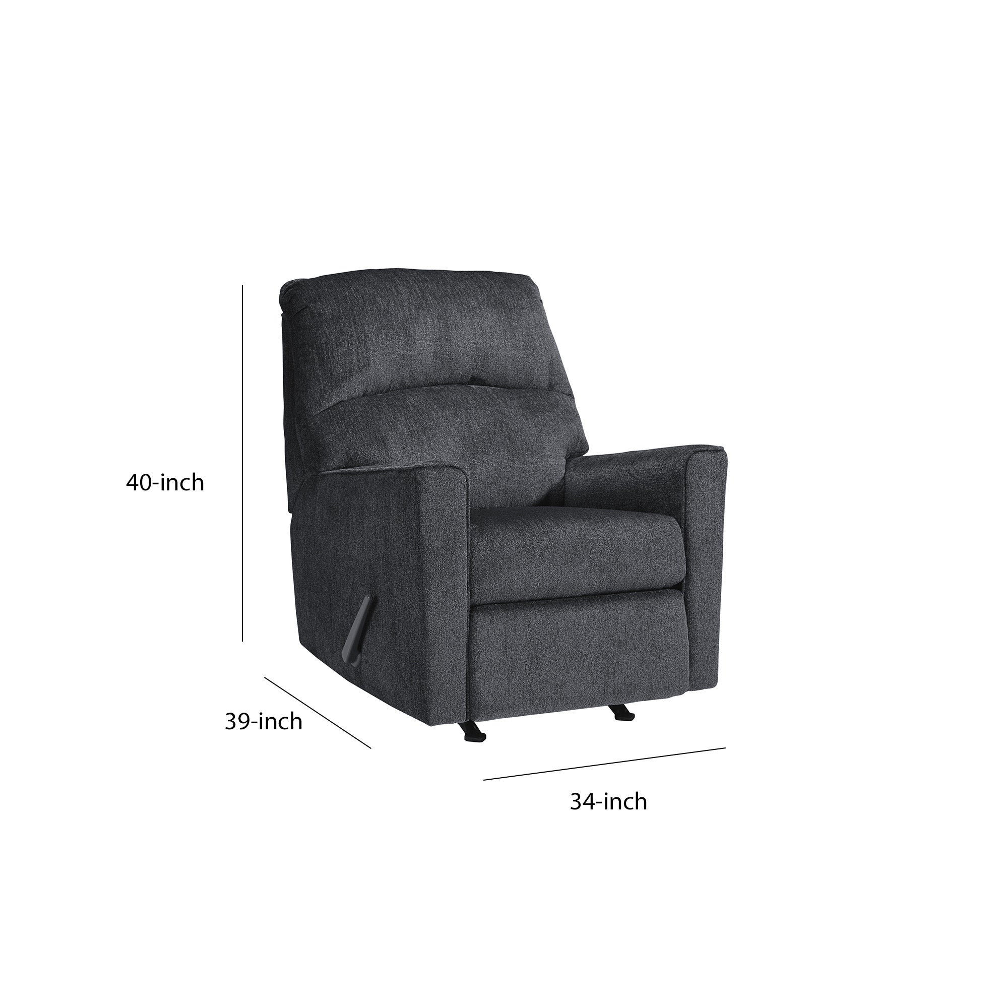 Fabric Upholstered Rocker Recliner With Tufted Back, Charcoal Gray By Benzara - Image 5