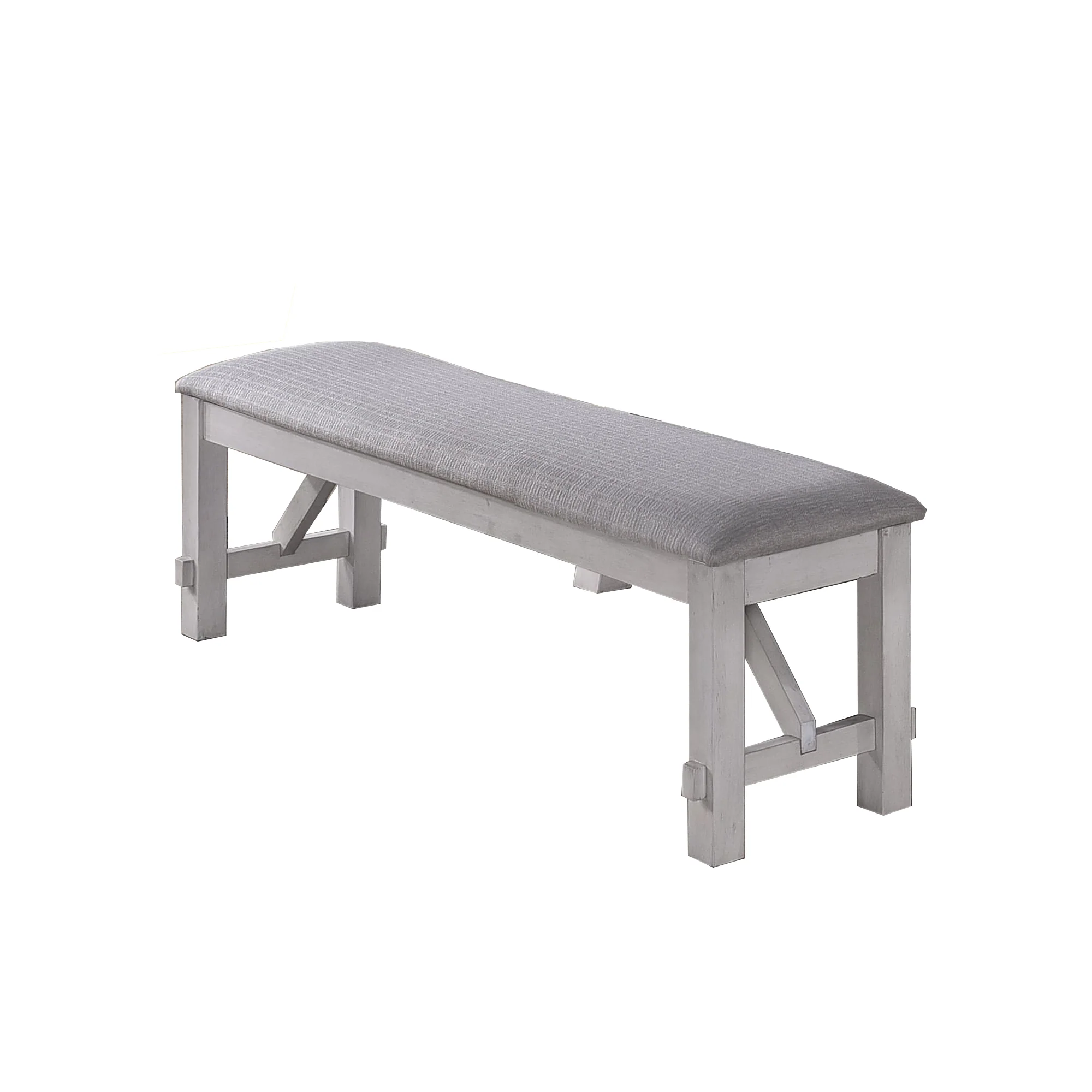 Fabric Upholstered Wooden Bench With Braces, Gray By Benzara