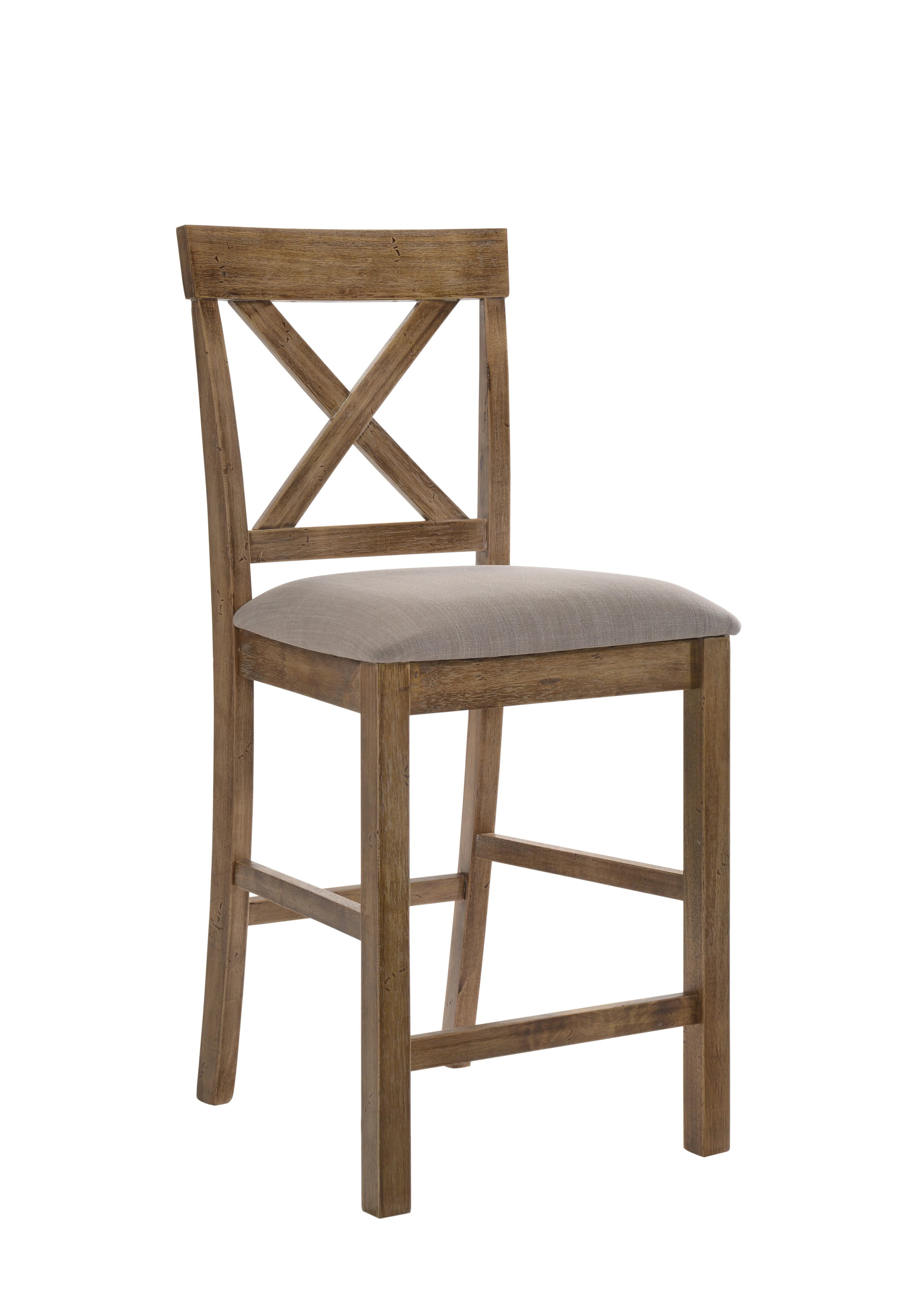 Fabric Upholstered Wooden Counter Height Chair,Set Of 2,Brown And Gray By Benzara