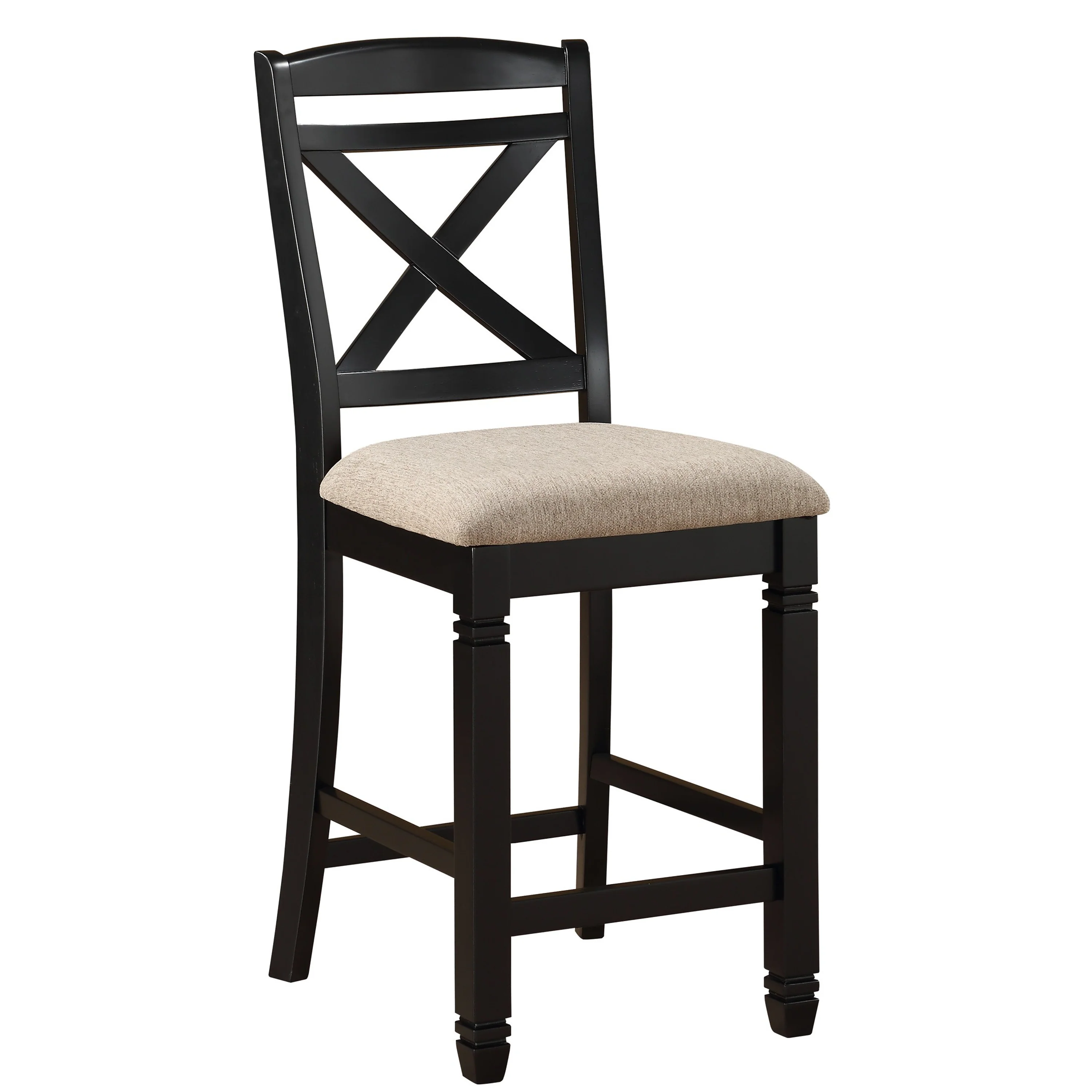 Fabric Upholstered Wooden Counter Height Chair with X Design Backrest,Brown By Benzara