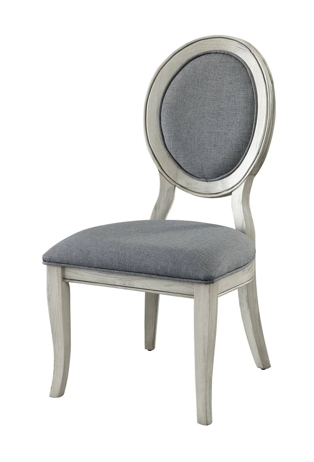 Fabric Upholstery Side Chair, White And Gray, Pack Of Two By Benzara