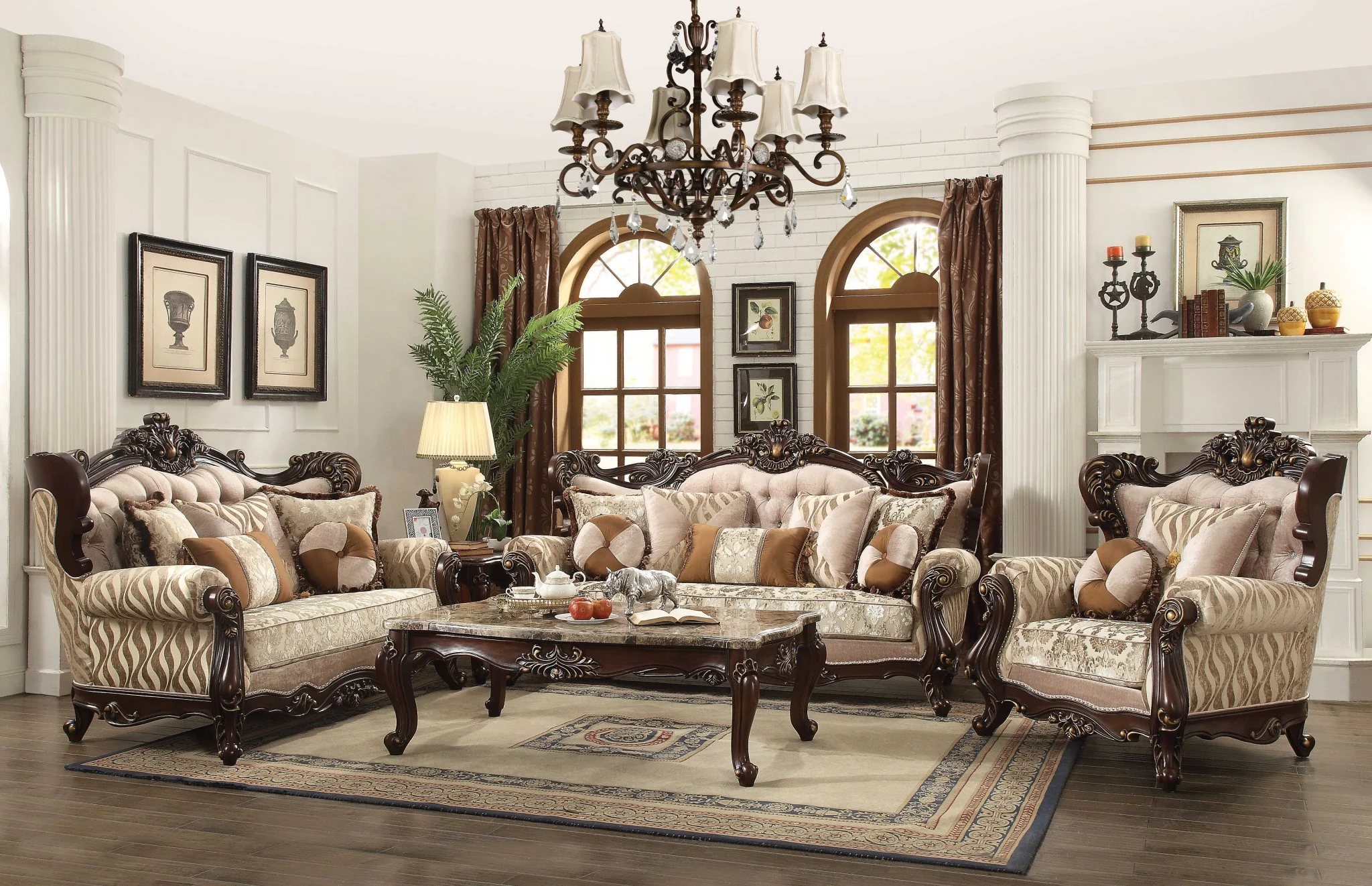 Fabric Walnut Upholstery Wood LegTrim Chair w Pillows By Homeroots - 347251 - Image 2