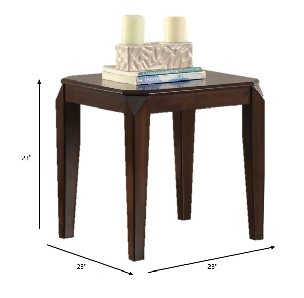 Faceted Corner Walnut Square End Table By Homeroots - Image 4