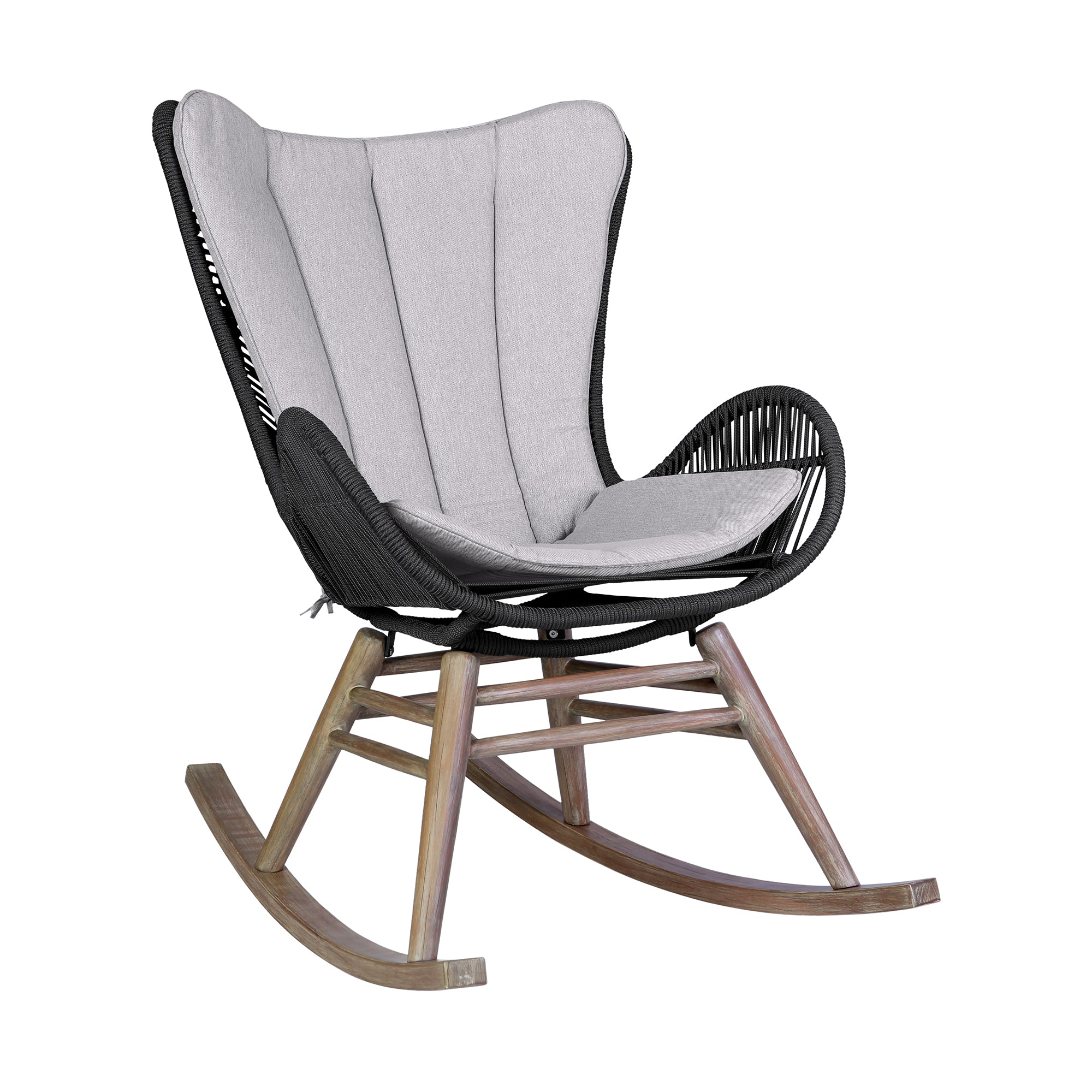 Fanny Outdoor Patio Rocking chair in Light Eucalyptus Wood and Charcoal Rope By Armen Living - Image 2