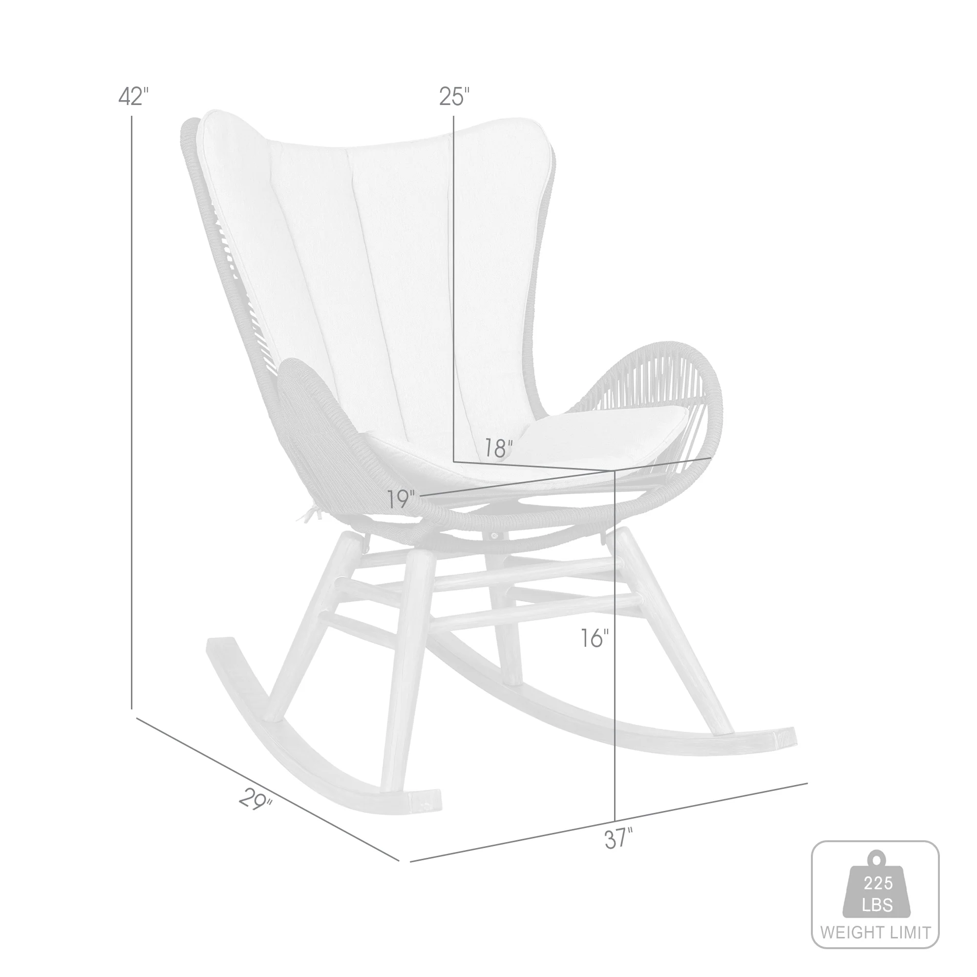 Fanny Outdoor Patio Rocking chair in Light Eucalyptus Wood and Charcoal Rope By Armen Living - Image 9