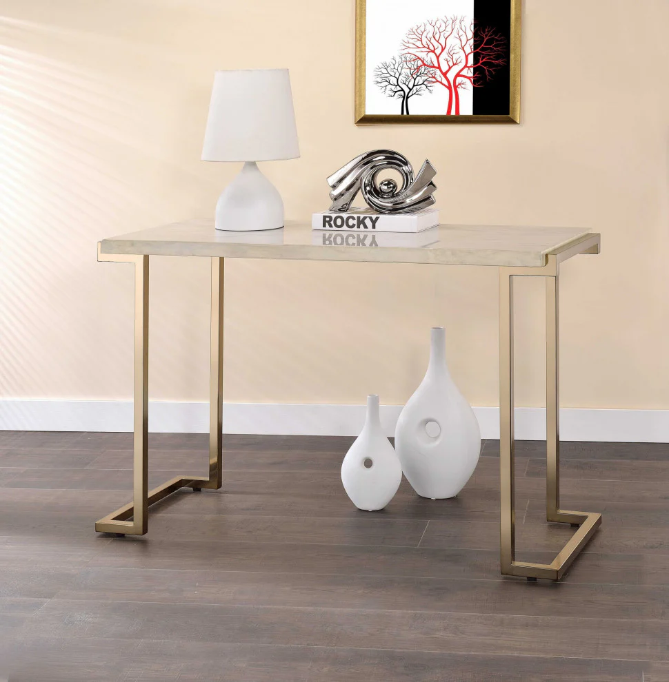 FauMarble And Champagne Sofa Table By Homeroots
